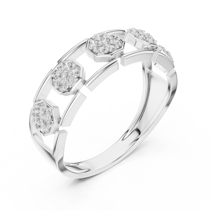 925 Silver Moissanite Hexagonal Link Openwork Cluster Band 14k Gold Plated