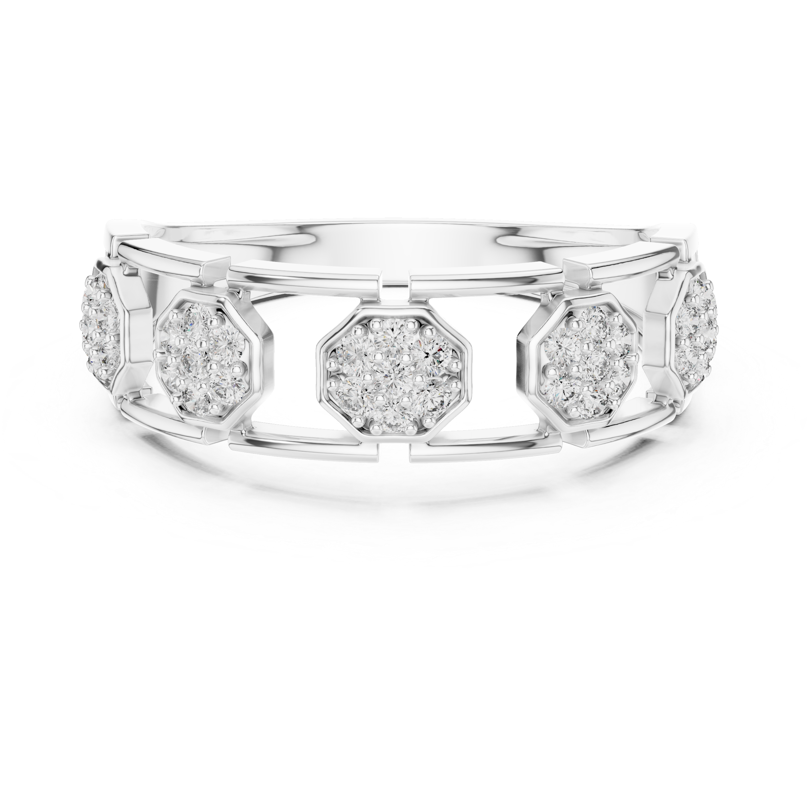 925 Silver Moissanite Hexagonal Link Openwork Cluster Band 14k Gold Plated