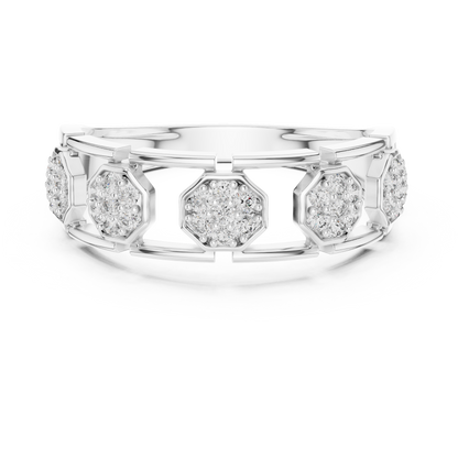 925 Silver Moissanite Hexagonal Link Openwork Cluster Band 14k Gold Plated