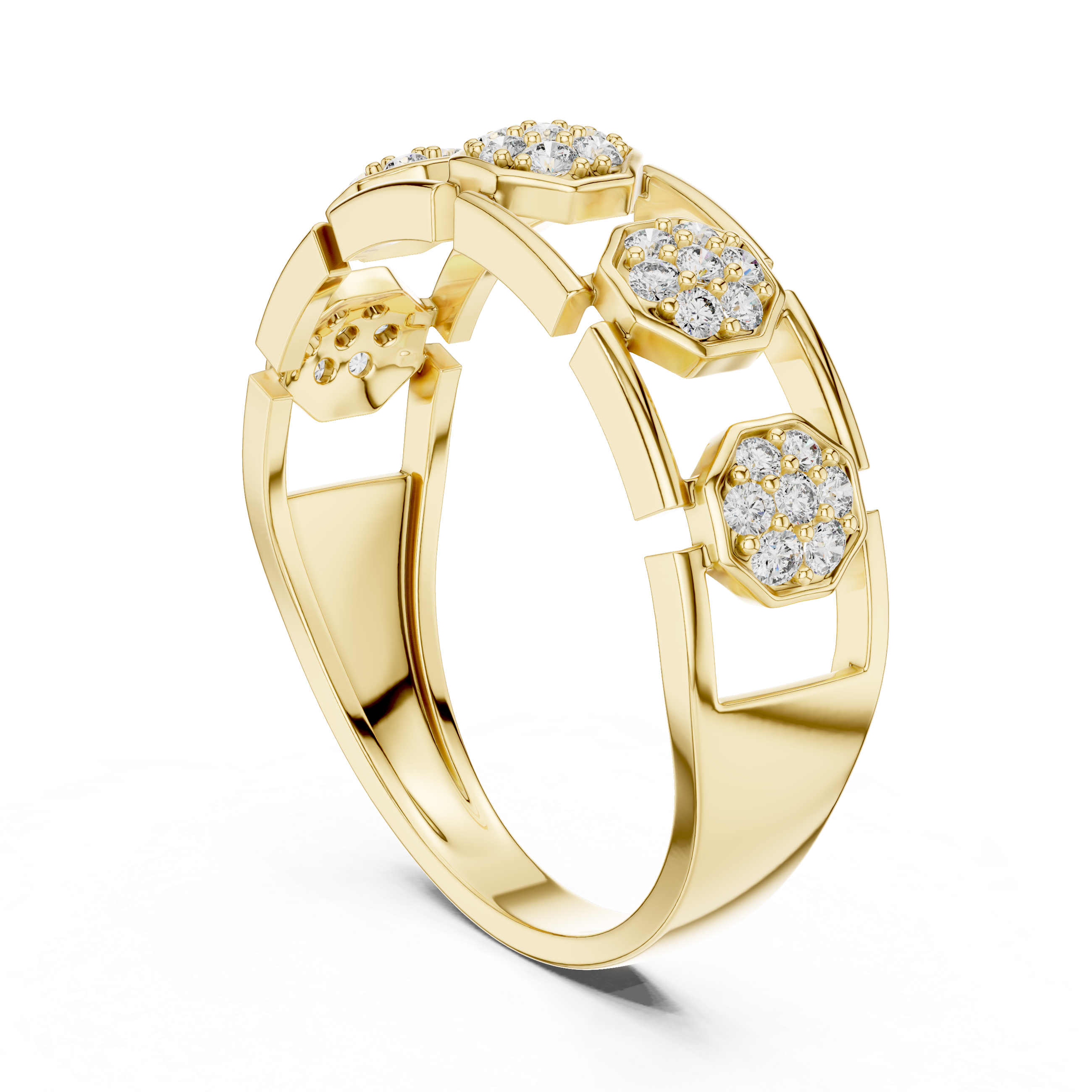925 Silver Moissanite Hexagonal Link Openwork Cluster Band 14k Gold Plated