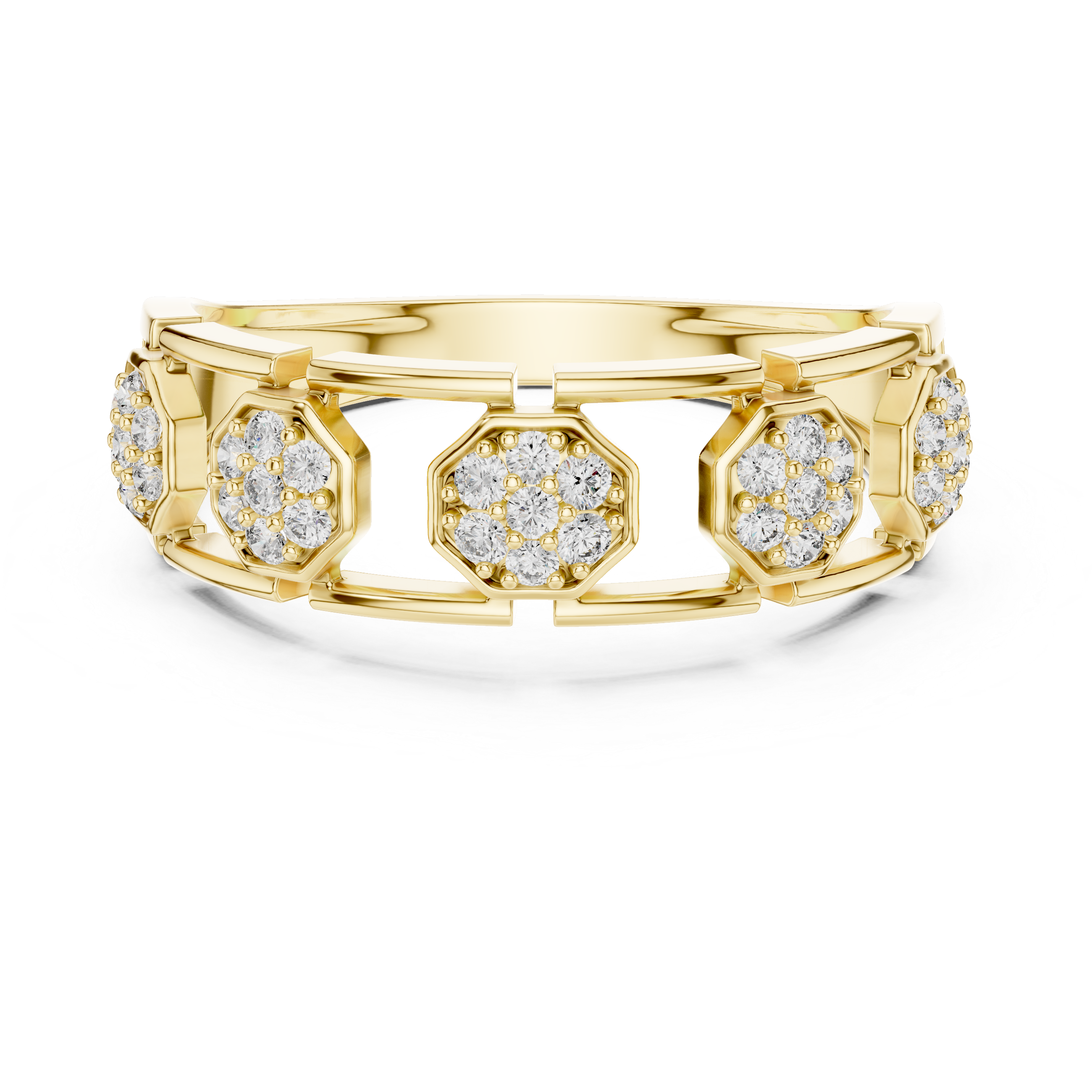925 Silver Moissanite Hexagonal Link Openwork Cluster Band 14k Gold Plated