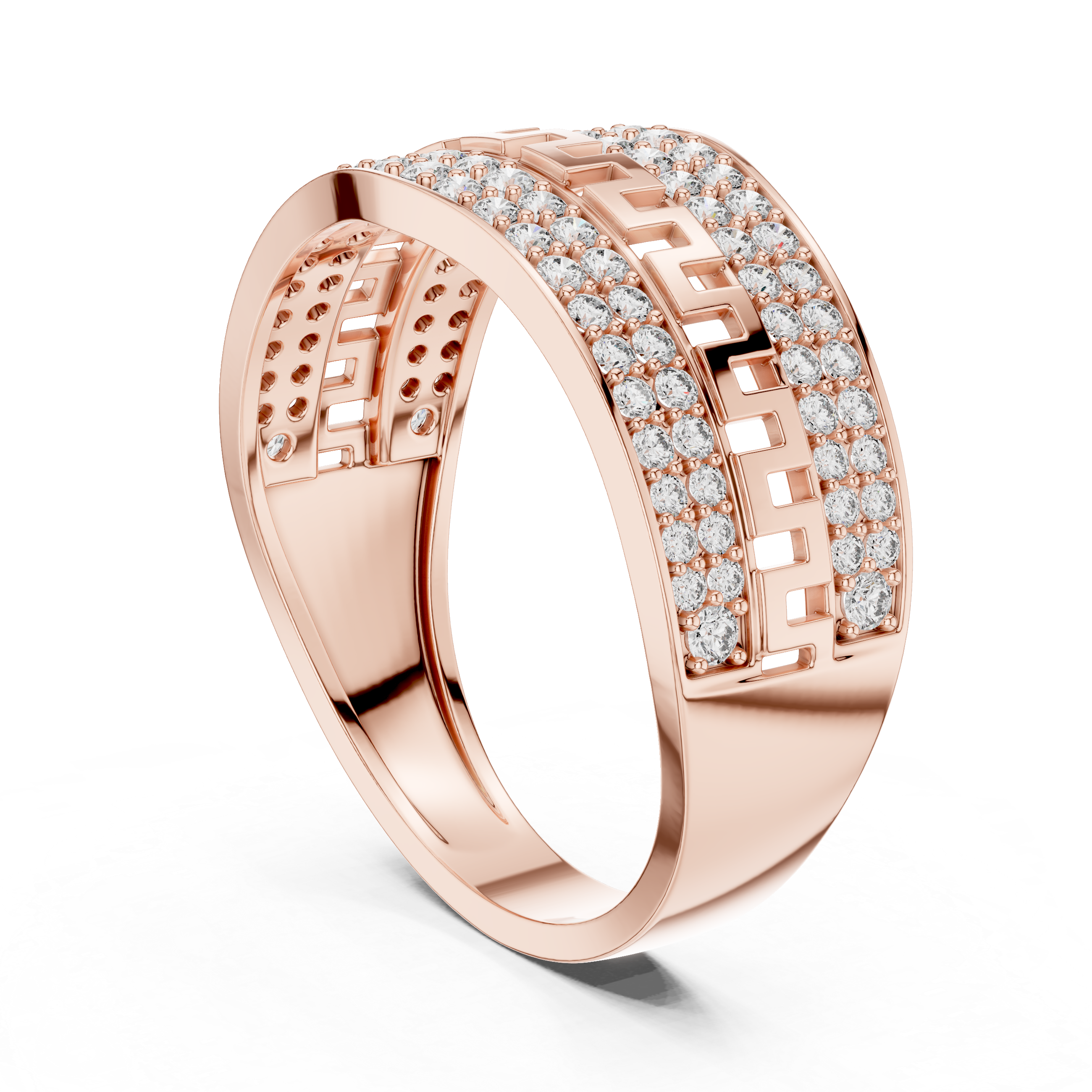 925 Silver Moissanite  Greek Key Pavé Meander Band 14k Gold Plated