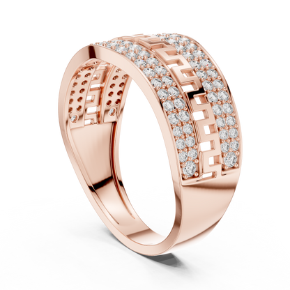 925 Silver Moissanite  Greek Key Pavé Meander Band 14k Gold Plated