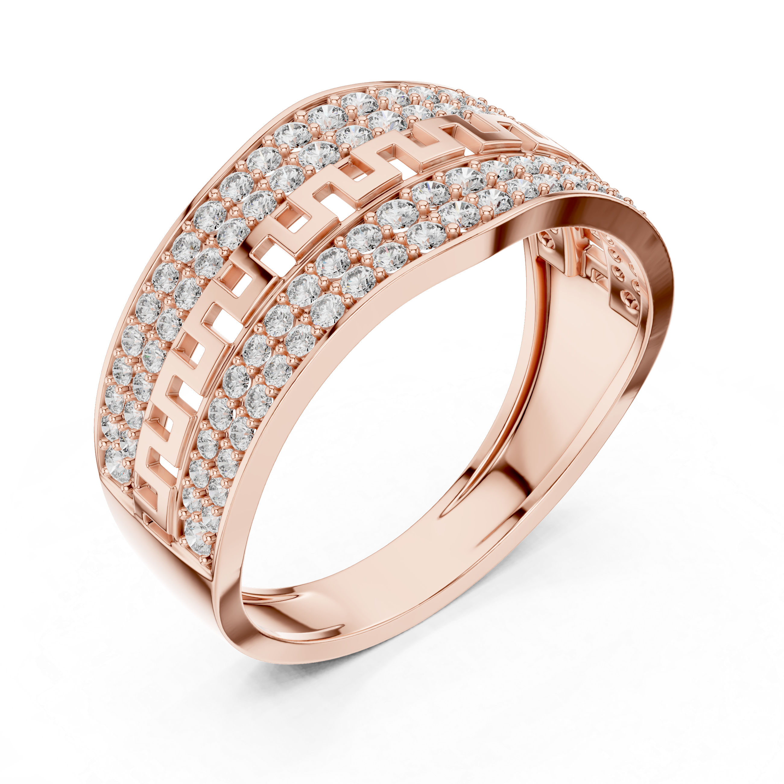 925 Silver Moissanite  Greek Key Pavé Meander Band 14k Gold Plated