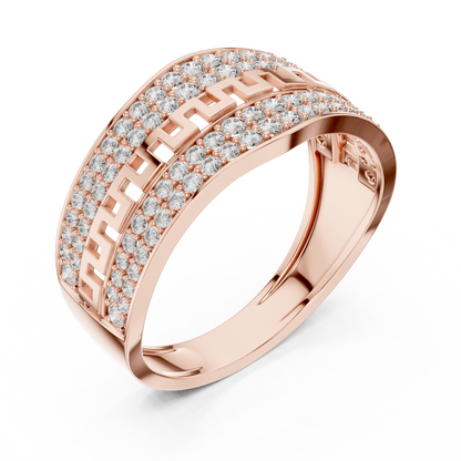 925 Silver Moissanite  Greek Key Pavé Meander Band 14k Gold Plated