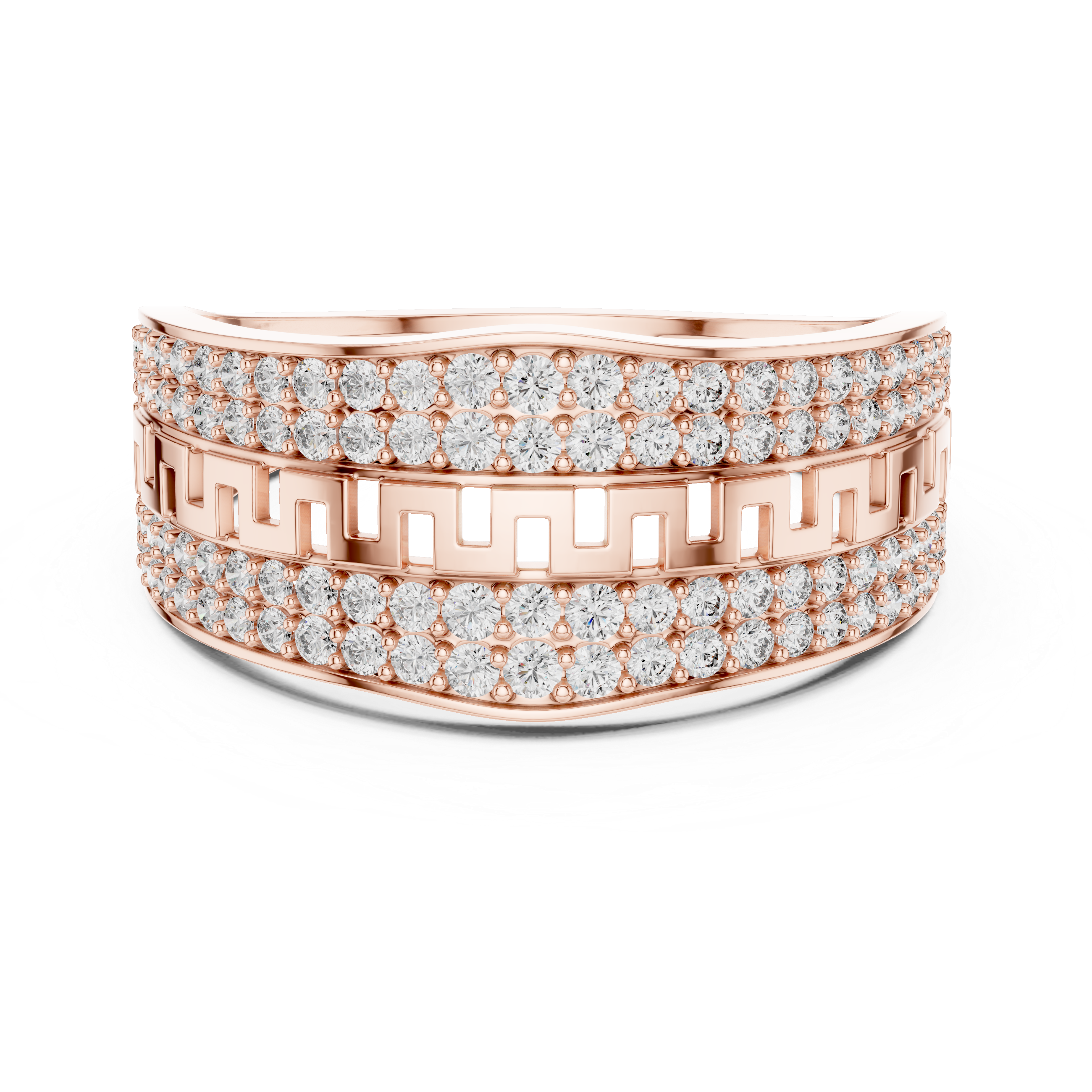 925 Silver Moissanite  Greek Key Pavé Meander Band 14k Gold Plated