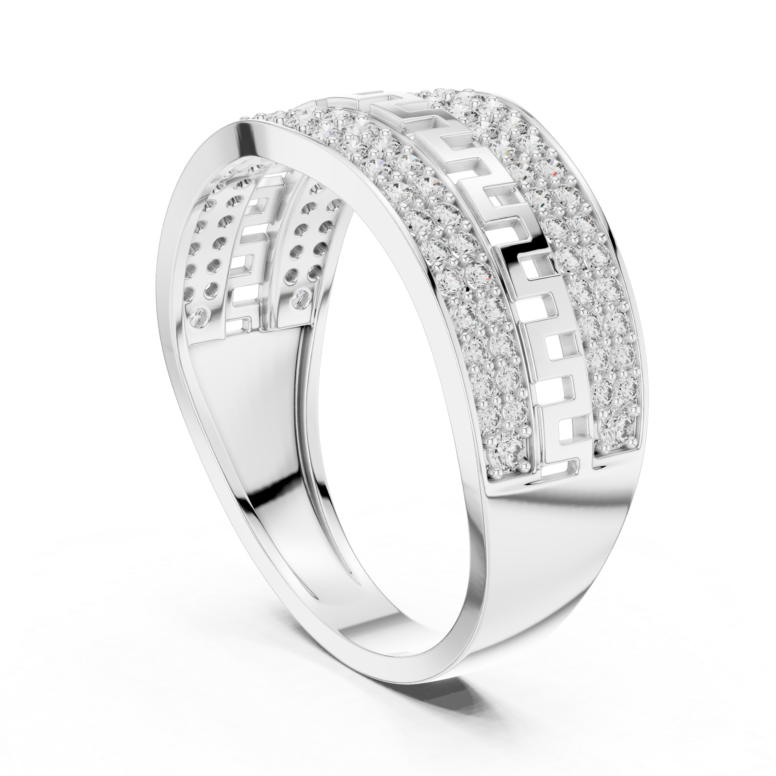 925 Silver Moissanite  Greek Key Pavé Meander Band 14k Gold Plated