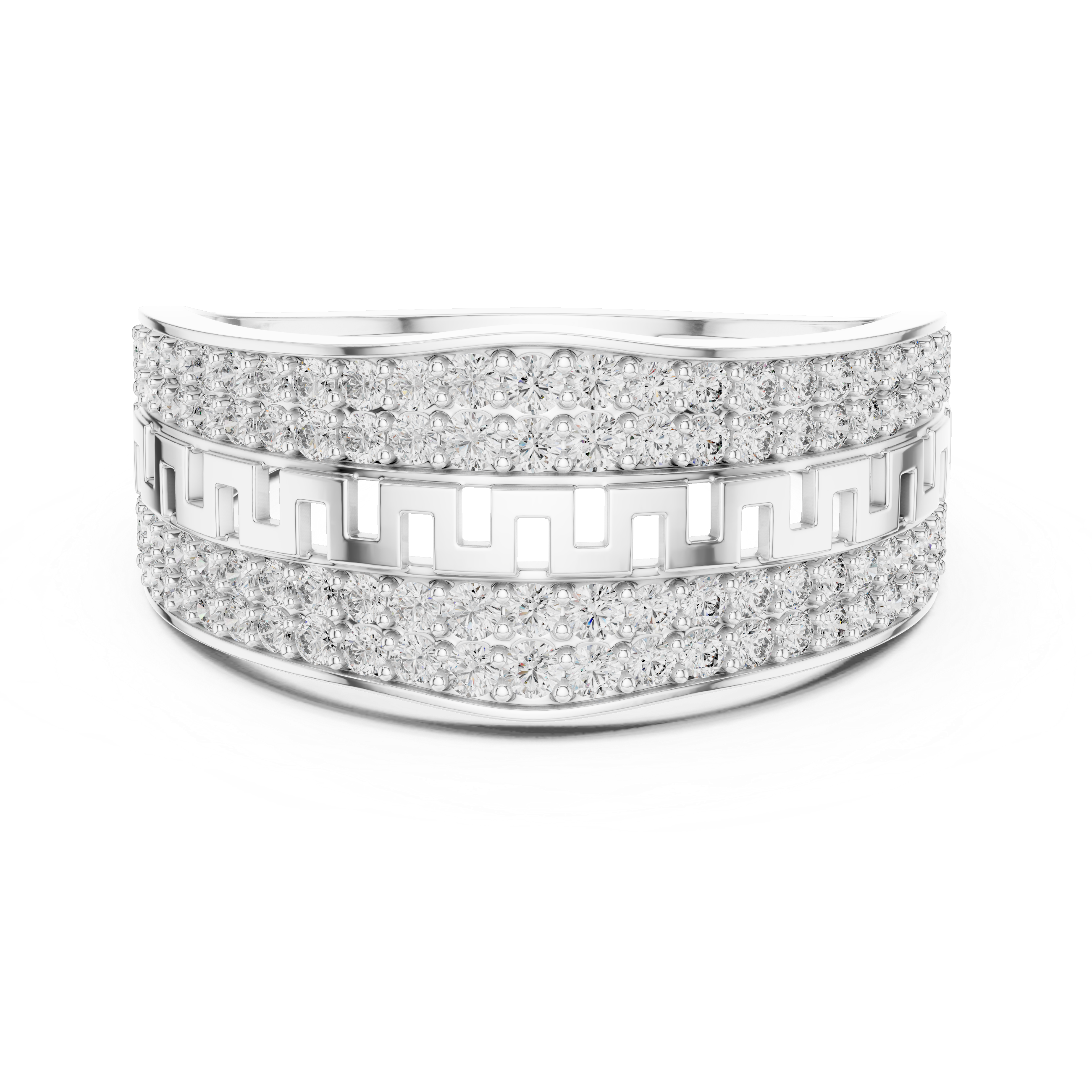 925 Silver Moissanite  Greek Key Pavé Meander Band 14k Gold Plated