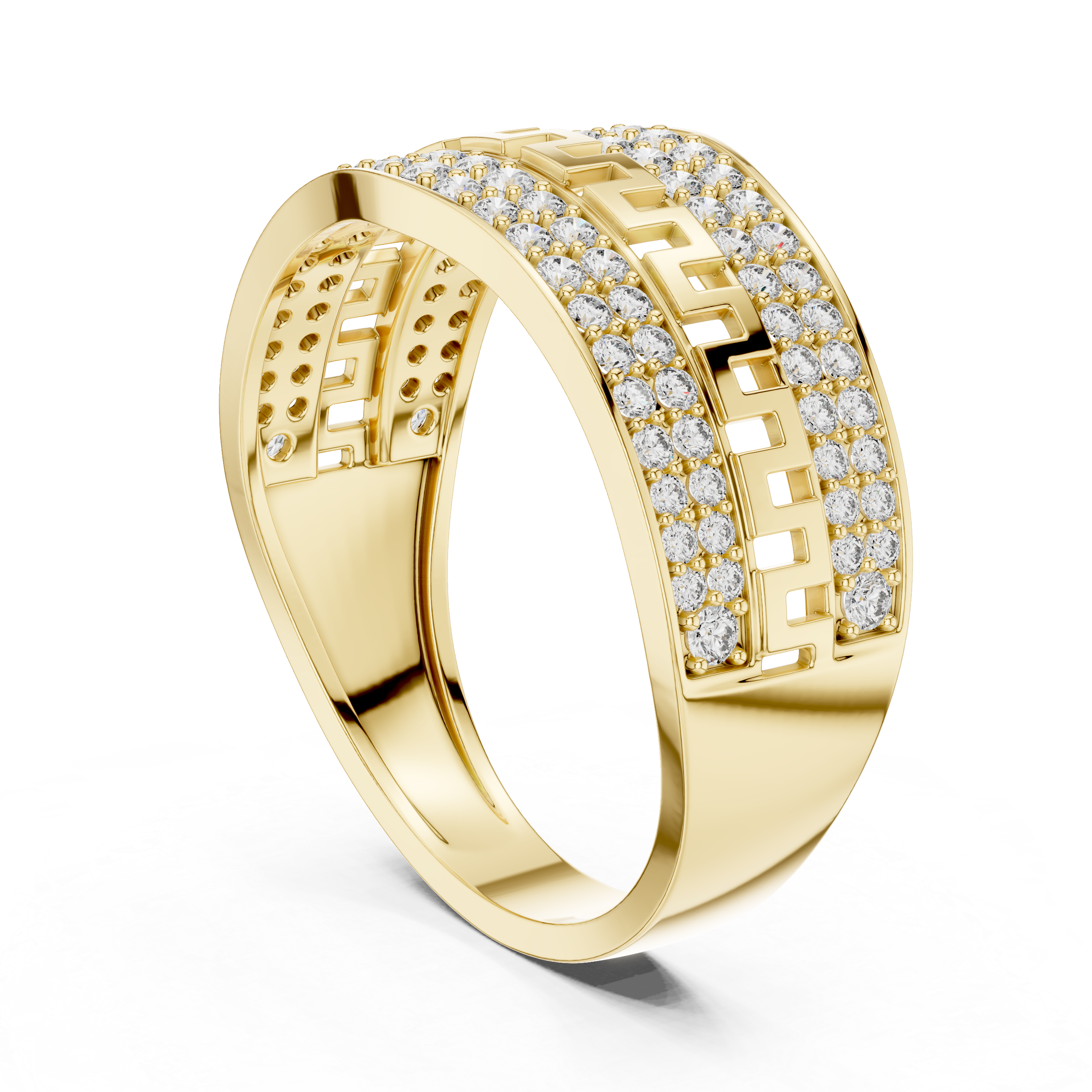 925 Silver Moissanite  Greek Key Pavé Meander Band 14k Gold Plated