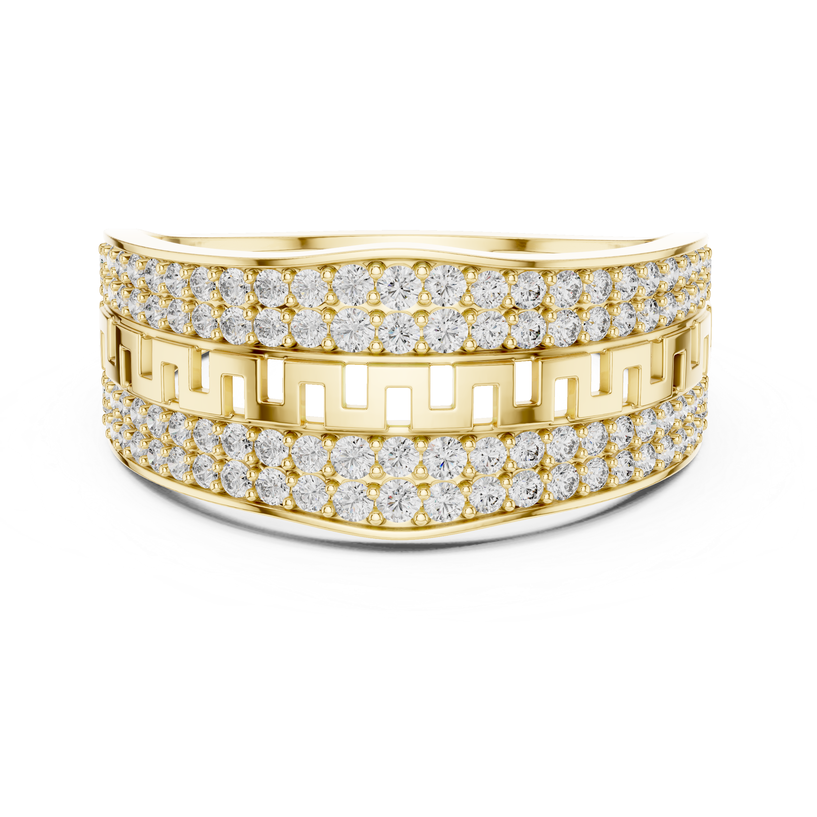 925 Silver Moissanite  Greek Key Pavé Meander Band 14k Gold Plated