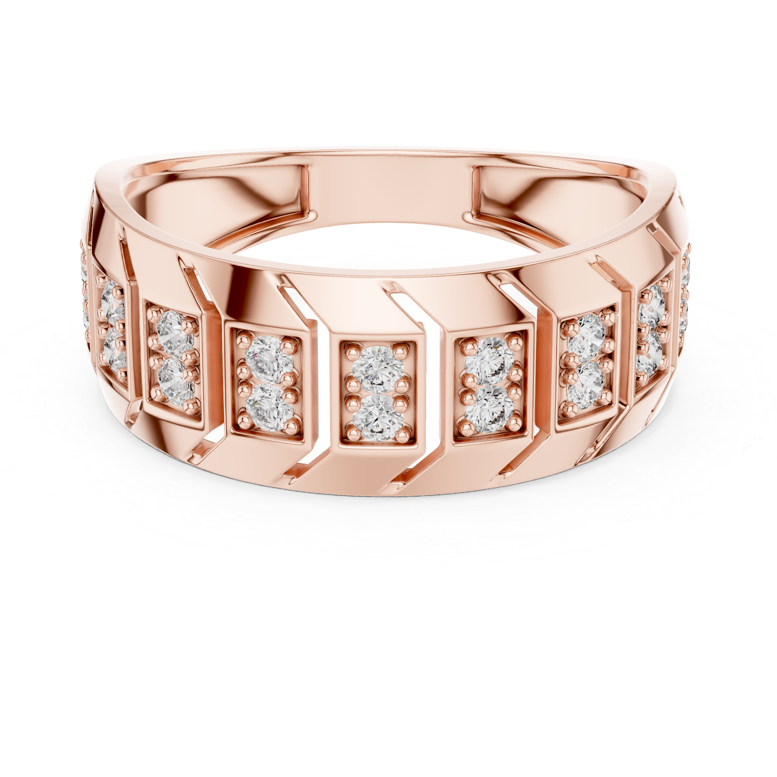 925 Silver Moissanite Classic Wide-Profile Bar Cluster Band 14k Gold Plated