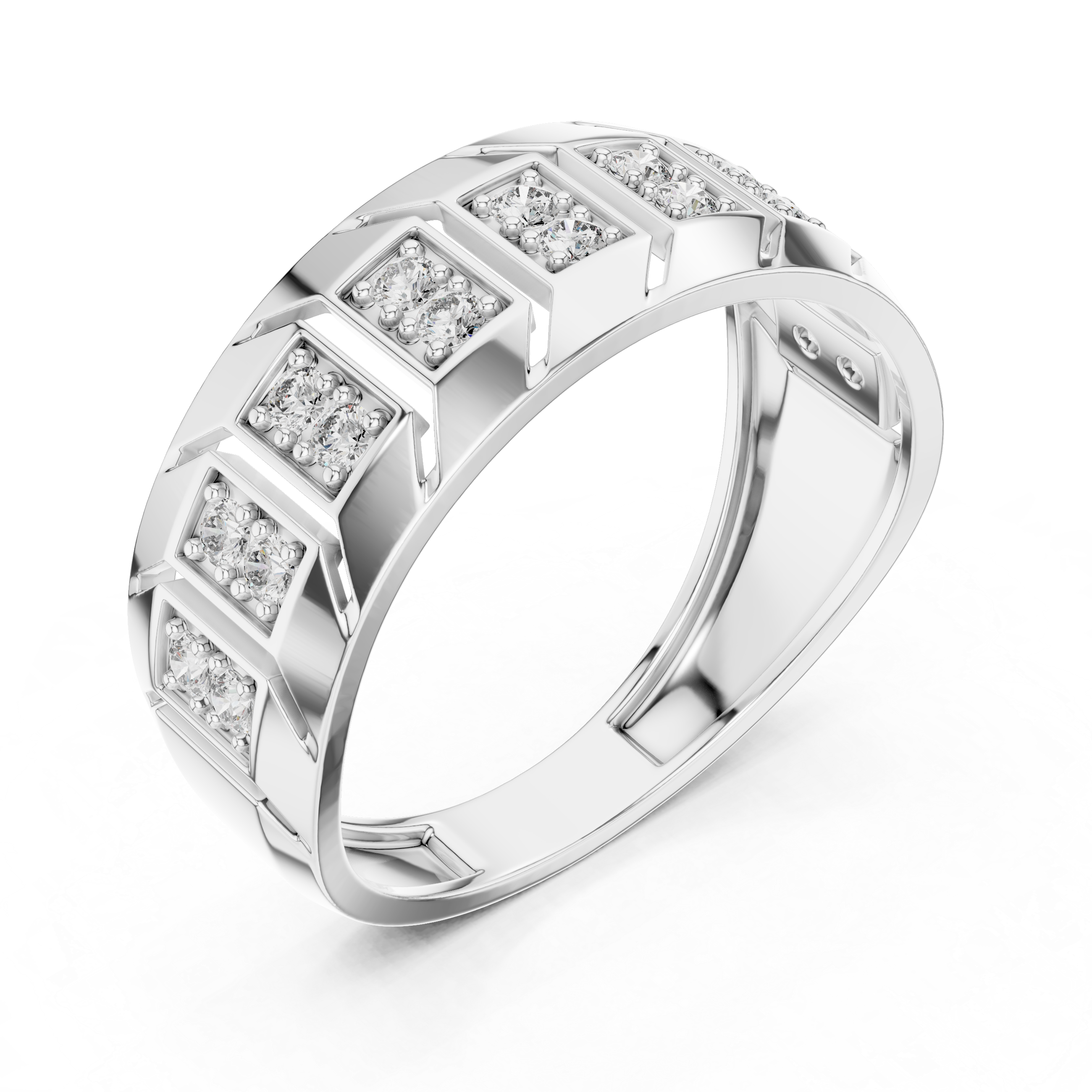 925 Silver Moissanite Classic Wide-Profile Bar Cluster Band 14k Gold Plated