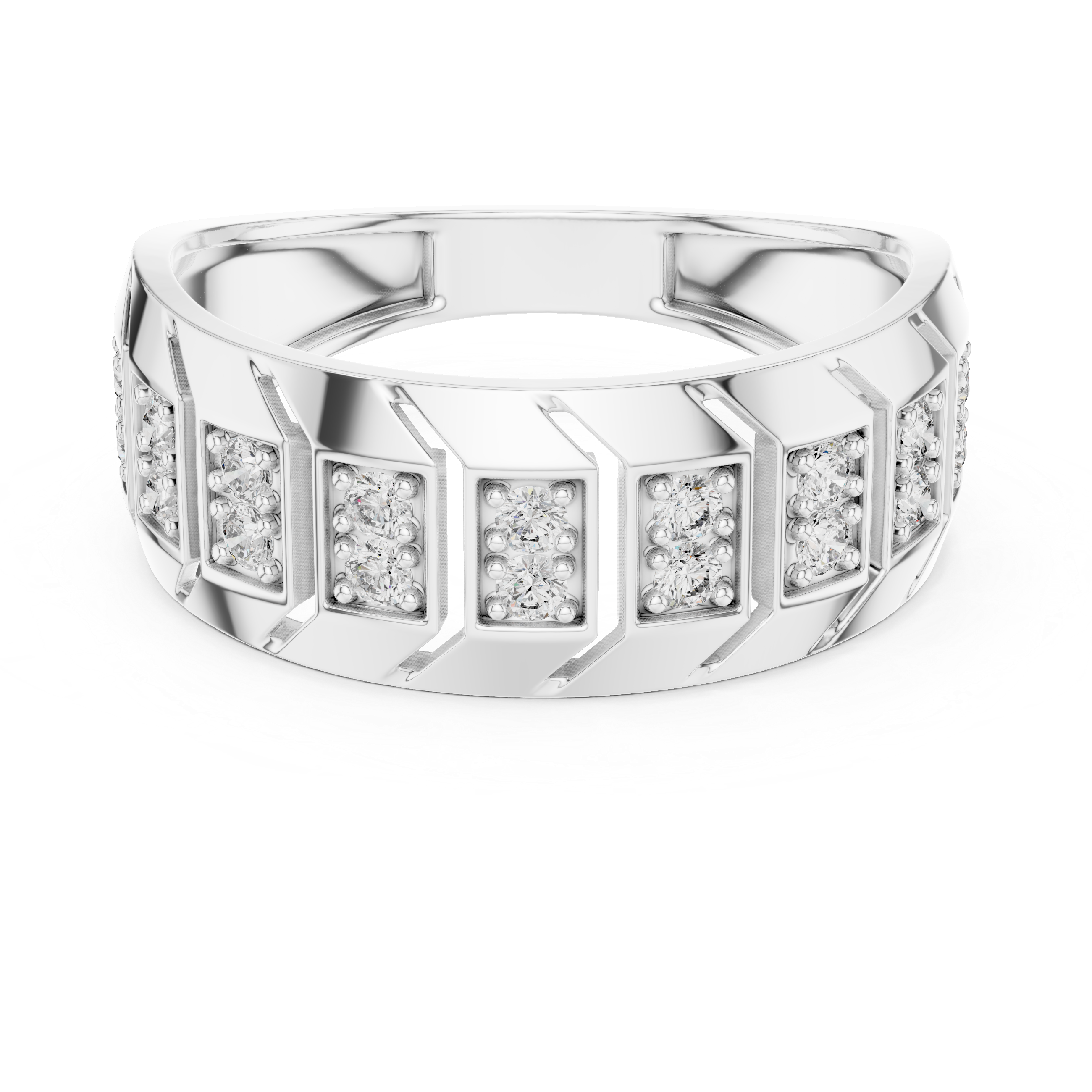 925 Silver Moissanite Classic Wide-Profile Bar Cluster Band 14k Gold Plated