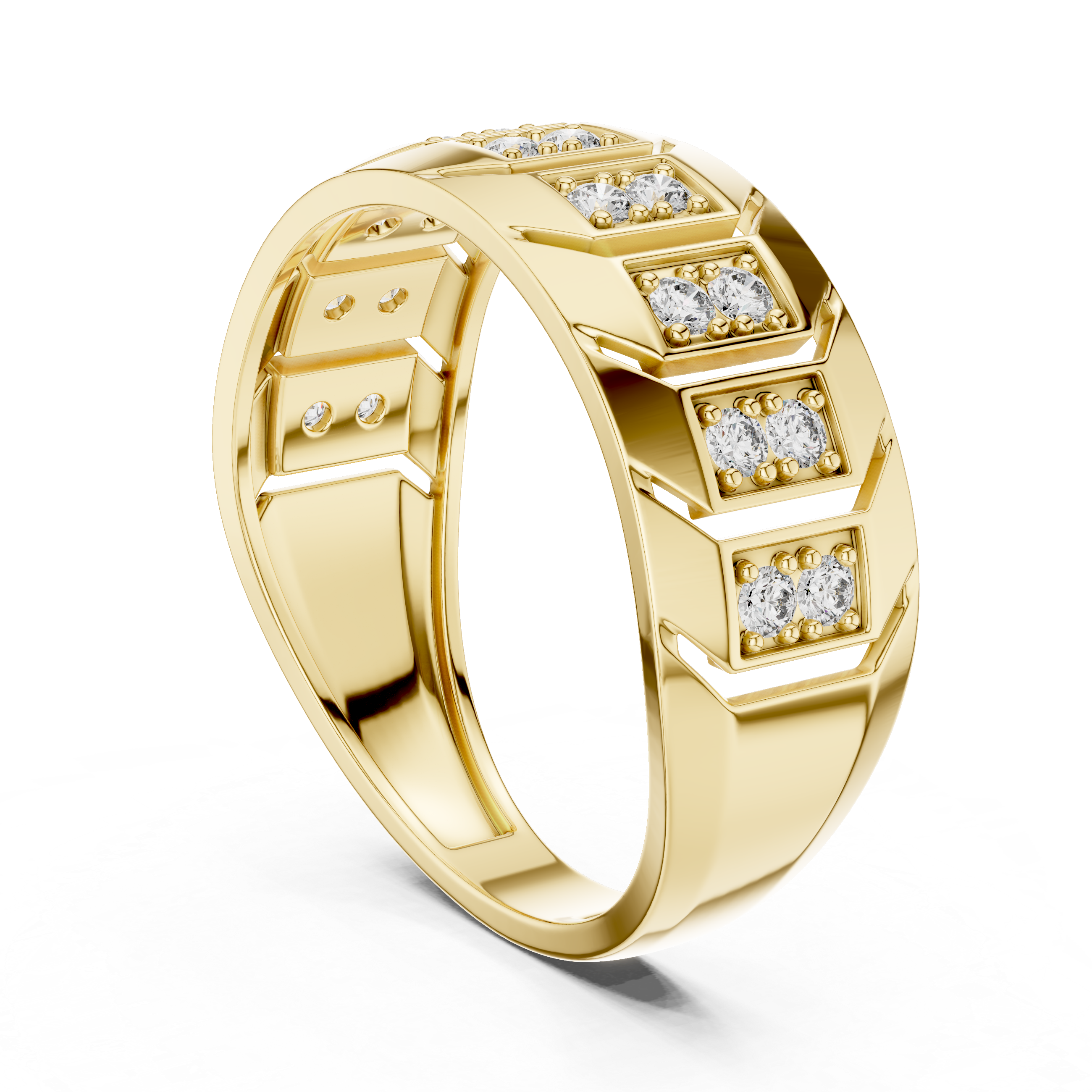 925 Silver Moissanite Classic Wide-Profile Bar Cluster Band 14k Gold Plated