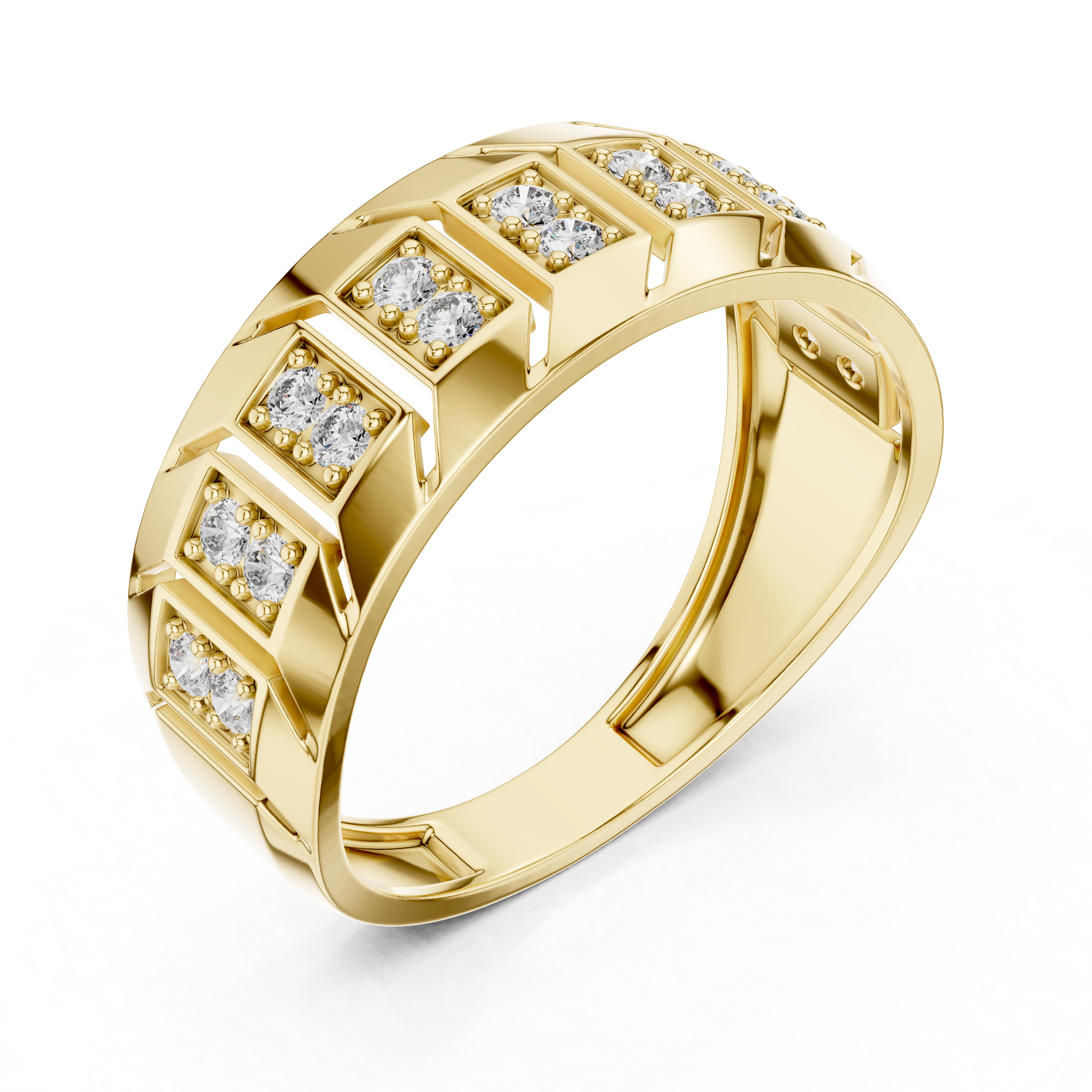 925 Silver Moissanite Classic Wide-Profile Bar Cluster Band 14k Gold Plated