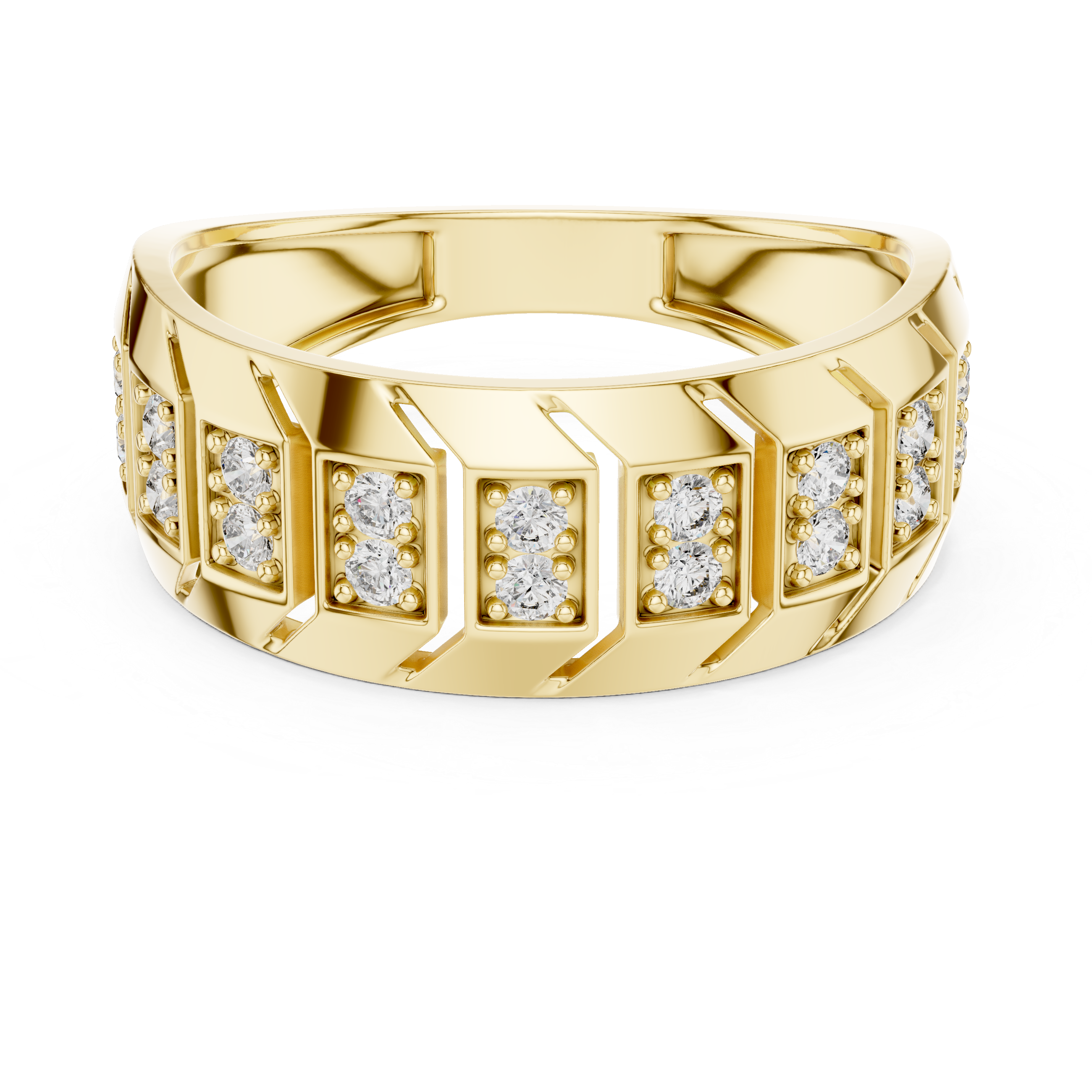 925 Silver Moissanite Classic Wide-Profile Bar Cluster Band 14k Gold Plated