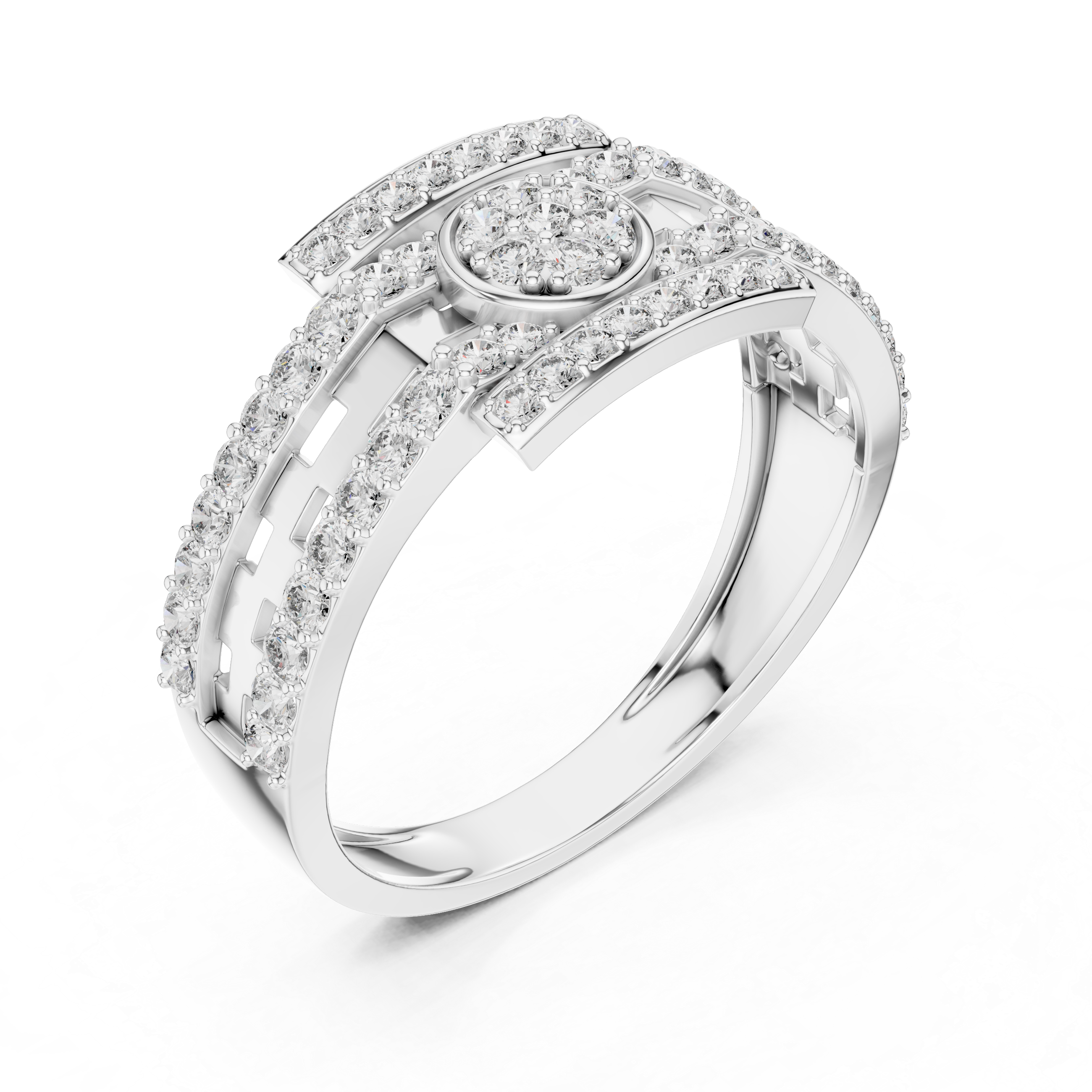 925 Silver Moissanite Architectural Geometric Cluster Round Pavé 14k Gold Plated