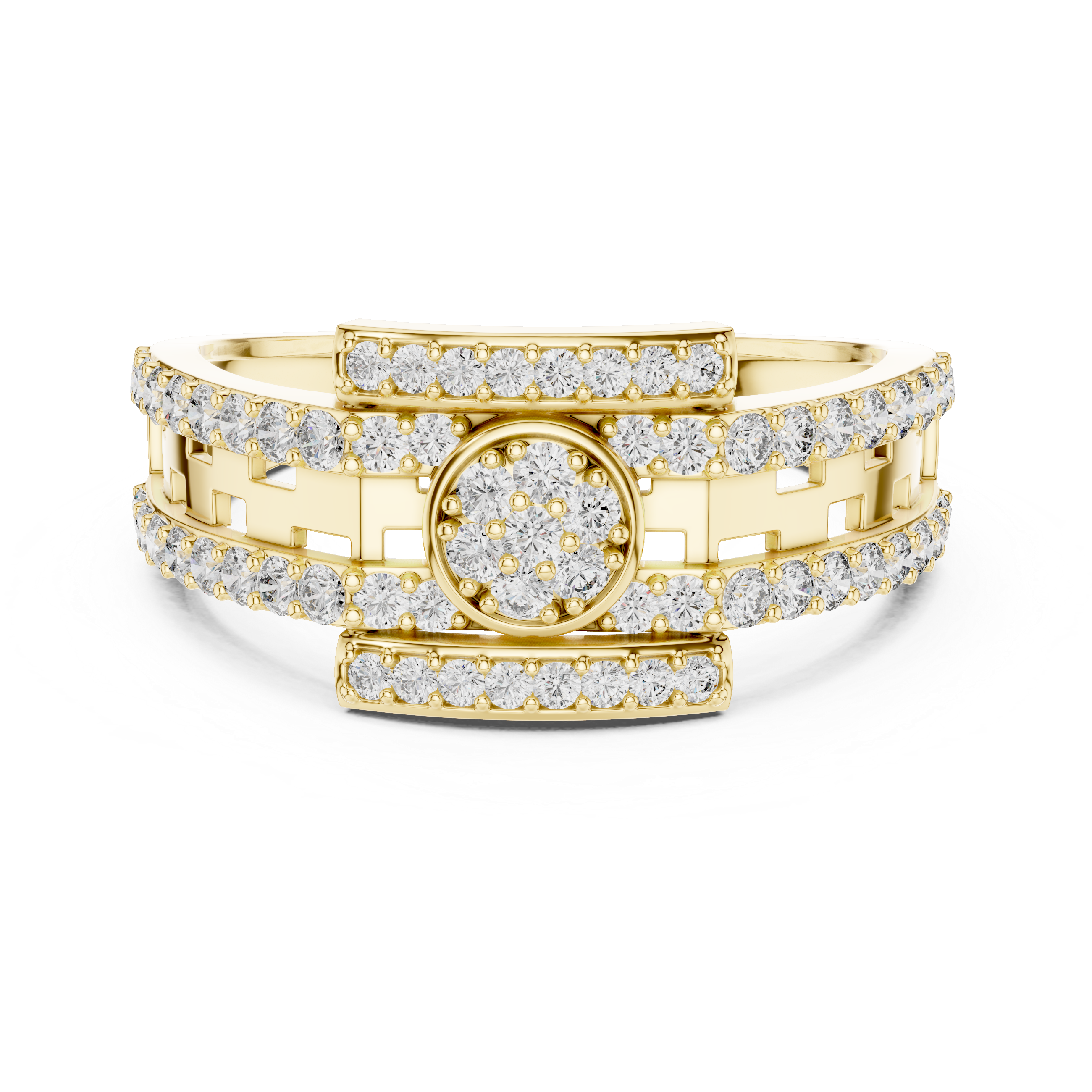 925 Silver Moissanite Architectural Geometric Cluster Round Pavé 14k Gold Plated