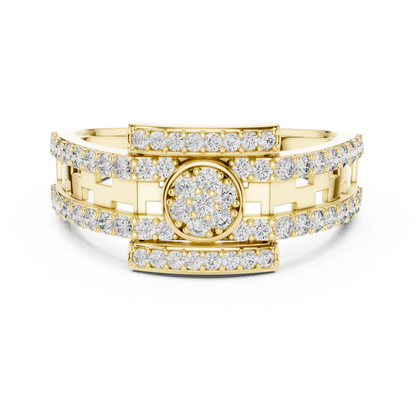 925 Silver Moissanite Architectural Geometric Cluster Round Pavé 14k Gold Plated