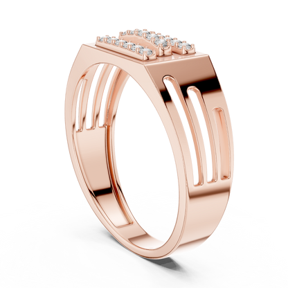 925 Silver Moissanite Triple Horizontal Bar Signet Band 14k Gold Plated