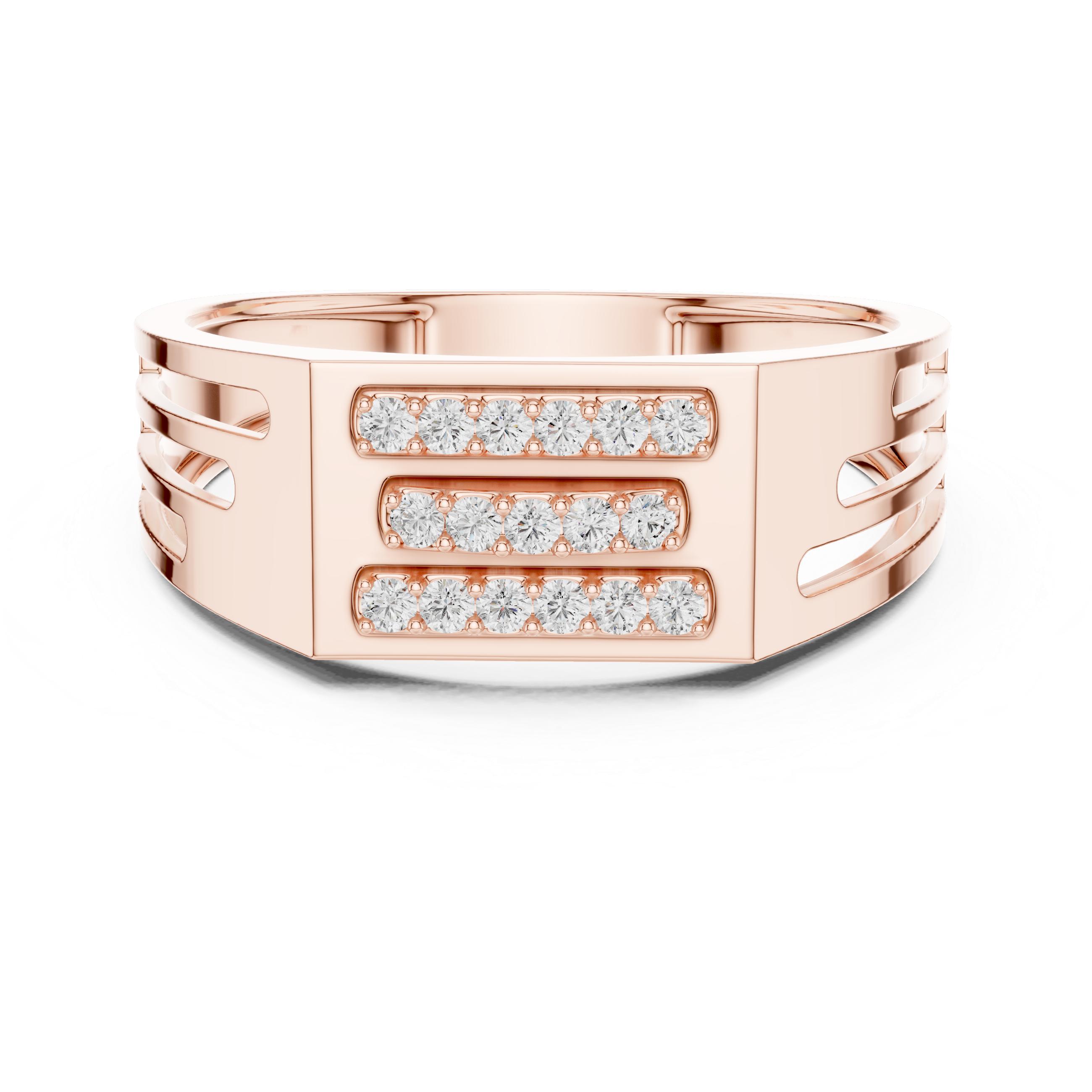 925 Silver Moissanite Triple Horizontal Bar Signet Band 14k Gold Plated