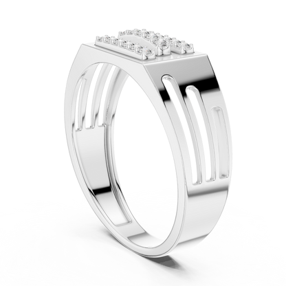 925 Silver Moissanite Triple Horizontal Bar Signet Band 14k Gold Plated