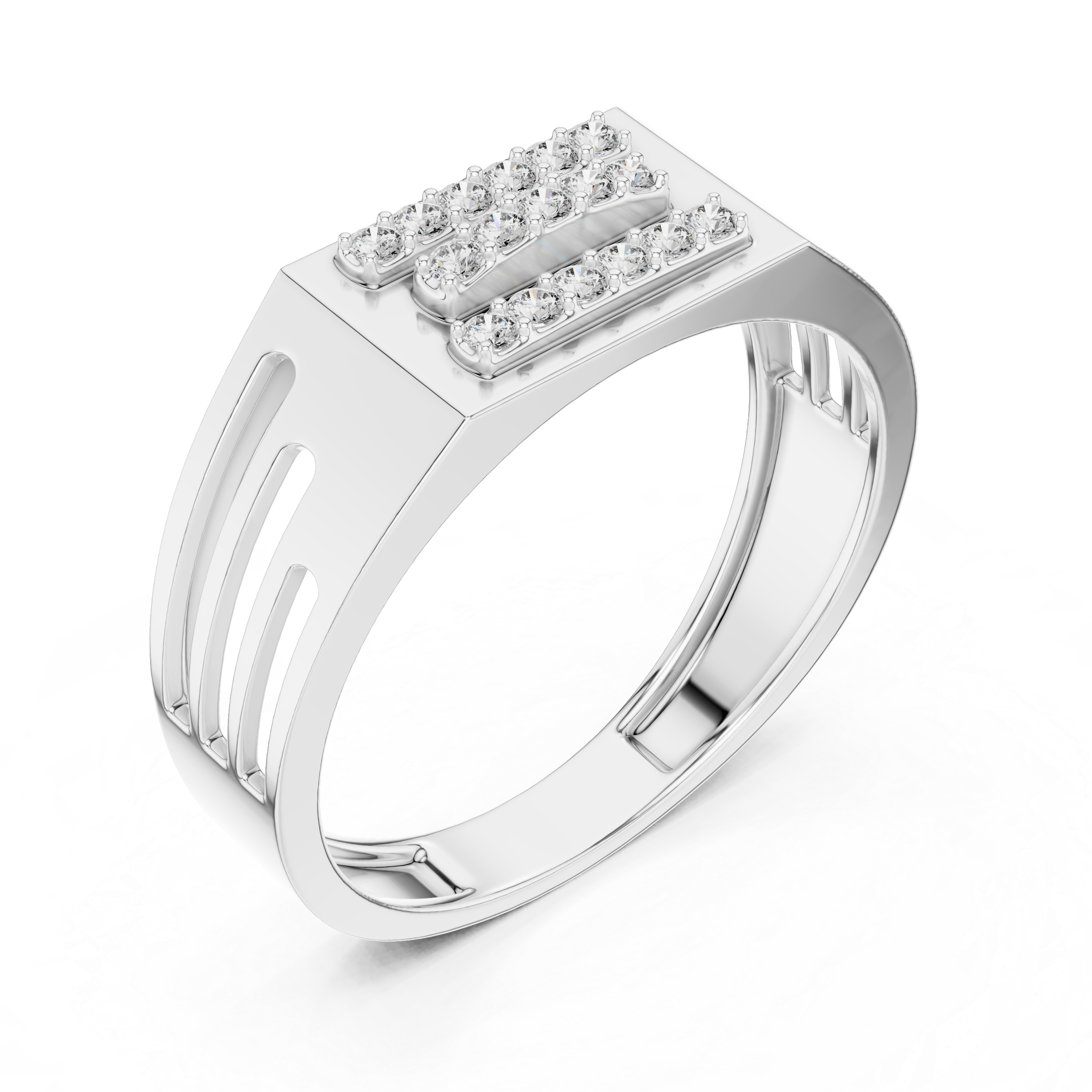 925 Silver Moissanite Triple Horizontal Bar Signet Band 14k Gold Plated