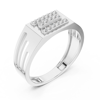 925 Silver Moissanite Triple Horizontal Bar Signet Band 14k Gold Plated