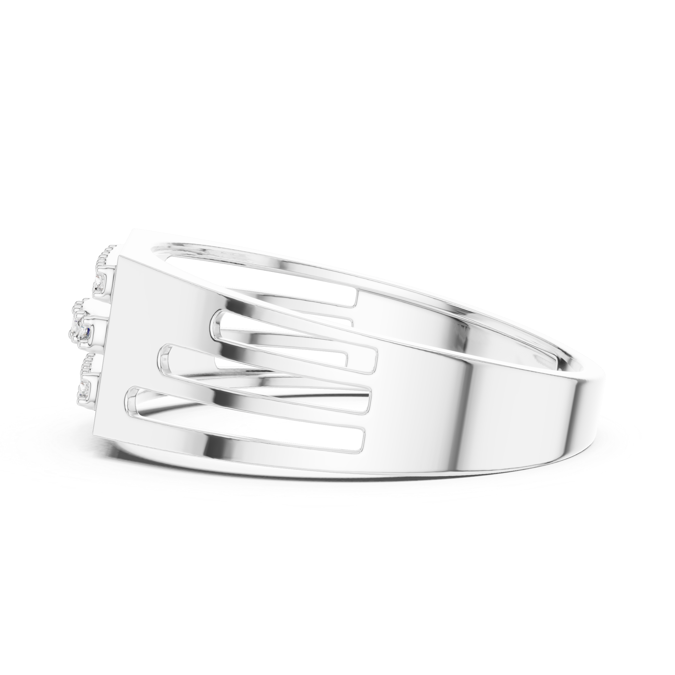 925 Silver Moissanite Triple Horizontal Bar Signet Band 14k Gold Plated