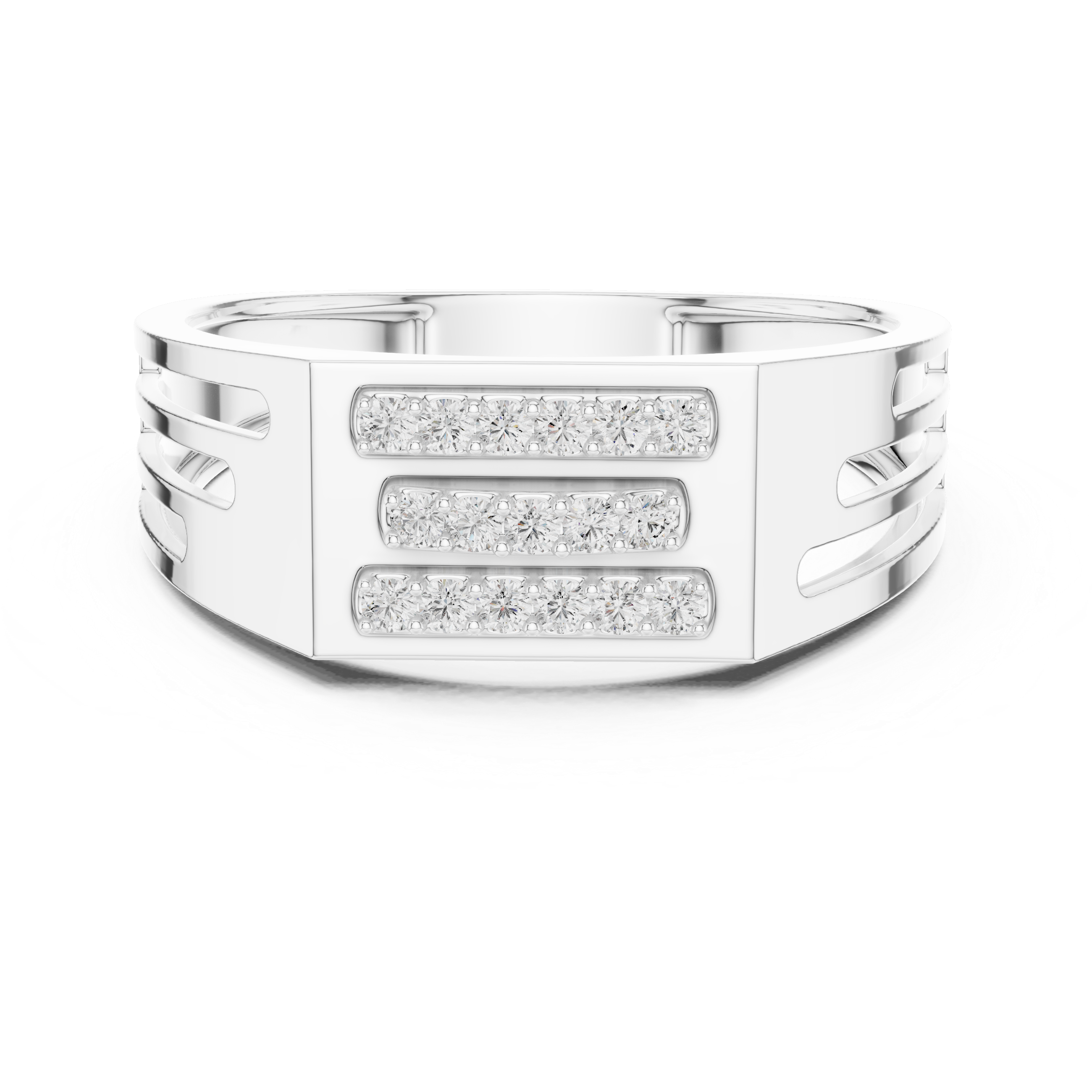 925 Silver Moissanite Triple Horizontal Bar Signet Band 14k Gold Plated