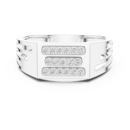 925 Silver Moissanite Triple Horizontal Bar Signet Band 14k Gold Plated