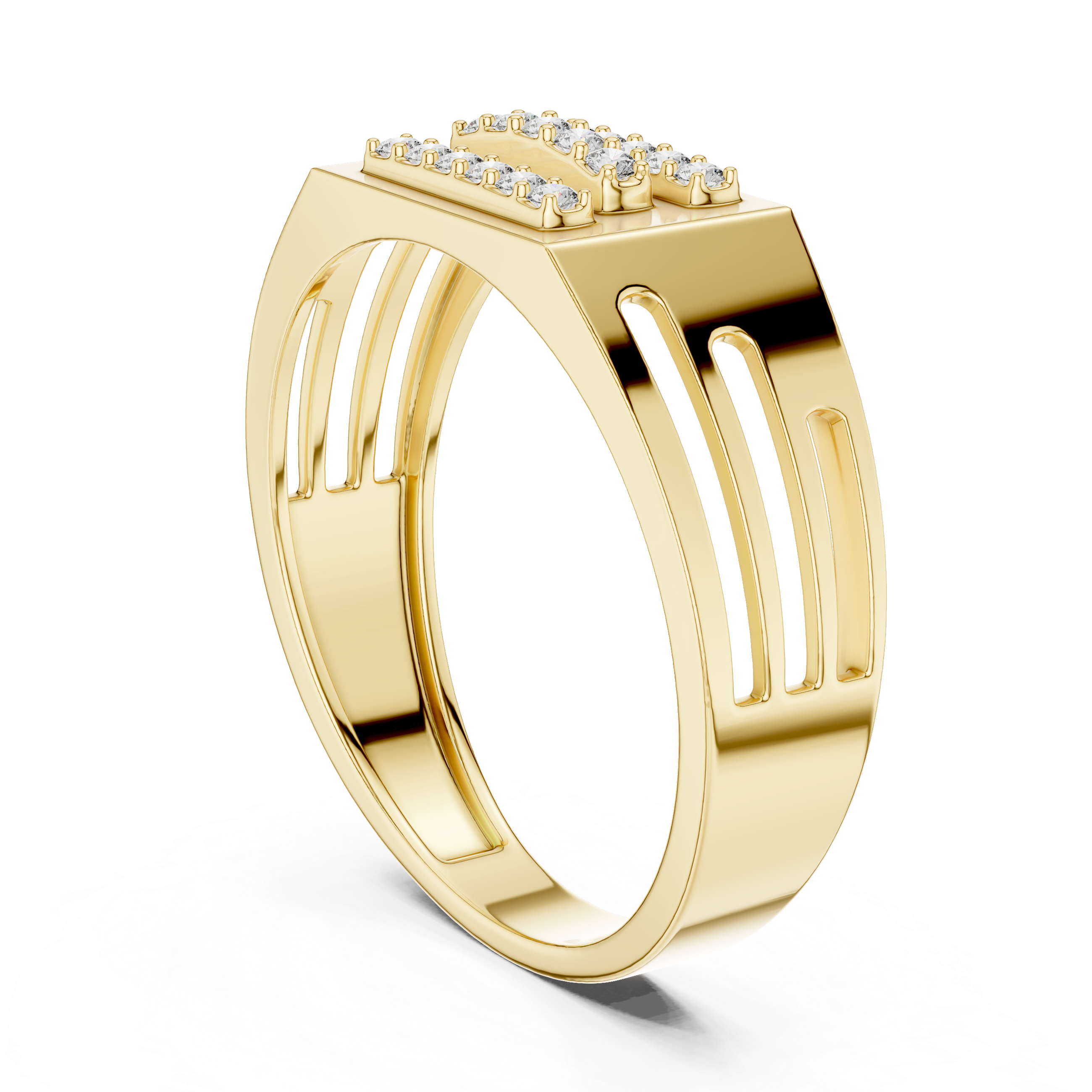 925 Silver Moissanite Triple Horizontal Bar Signet Band 14k Gold Plated