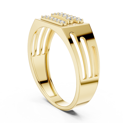 925 Silver Moissanite Triple Horizontal Bar Signet Band 14k Gold Plated