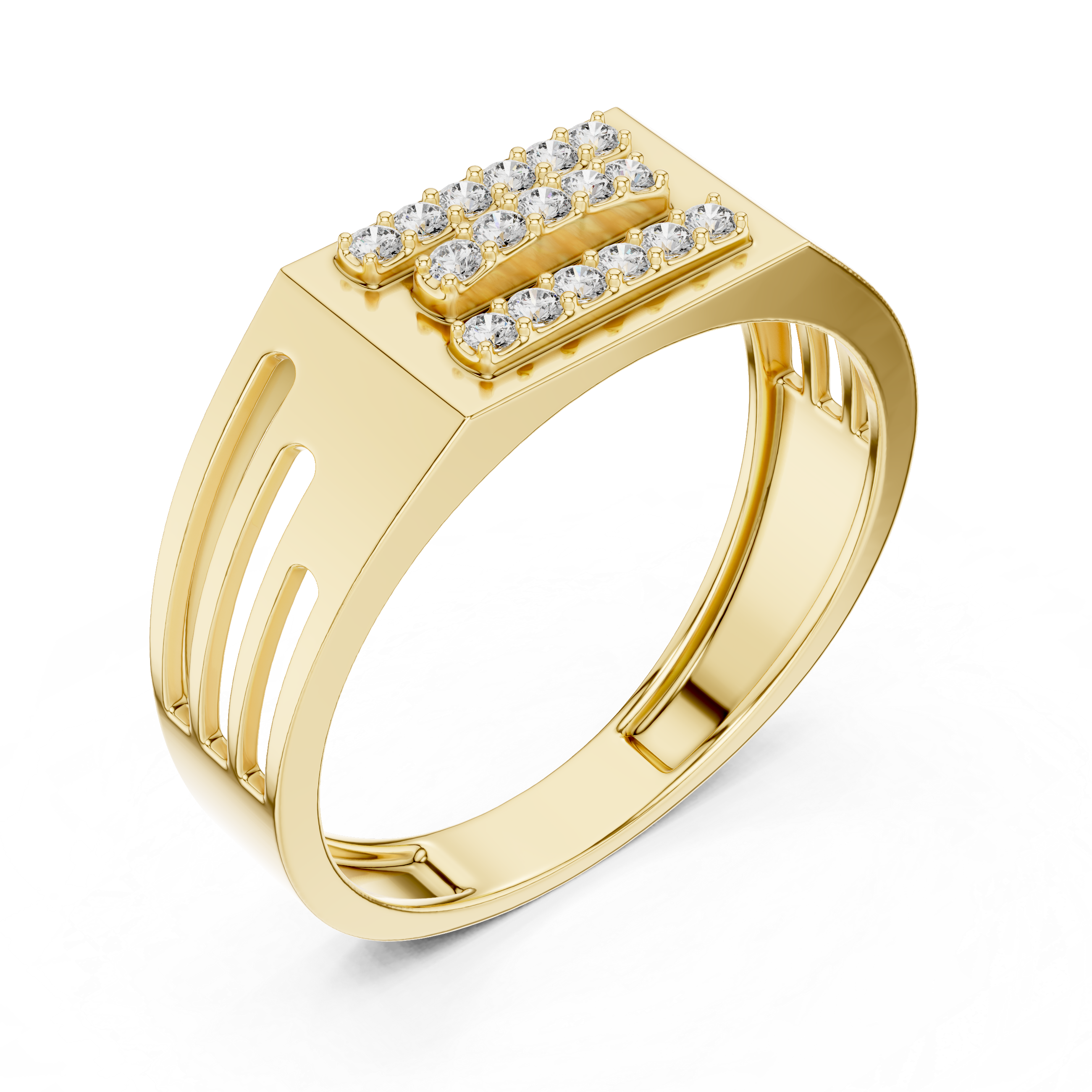 925 Silver Moissanite Triple Horizontal Bar Signet Band 14k Gold Plated