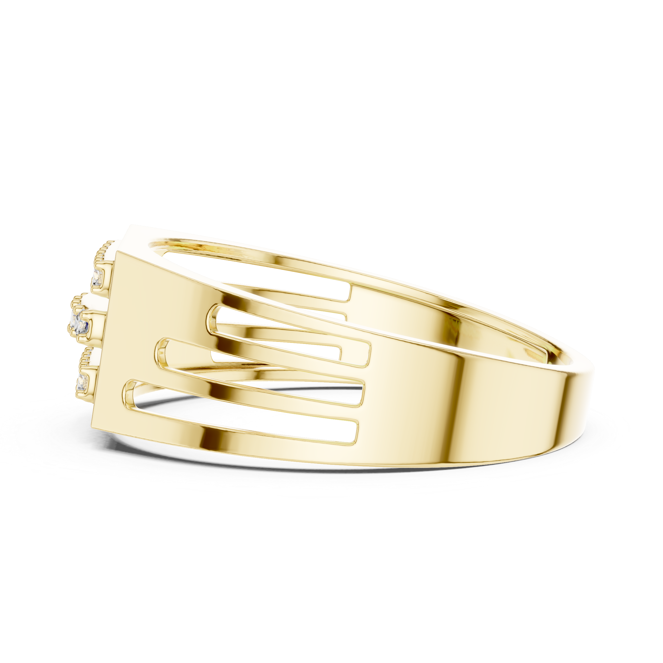 925 Silver Moissanite Triple Horizontal Bar Signet Band 14k Gold Plated