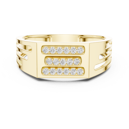 925 Silver Moissanite Triple Horizontal Bar Signet Band 14k Gold Plated