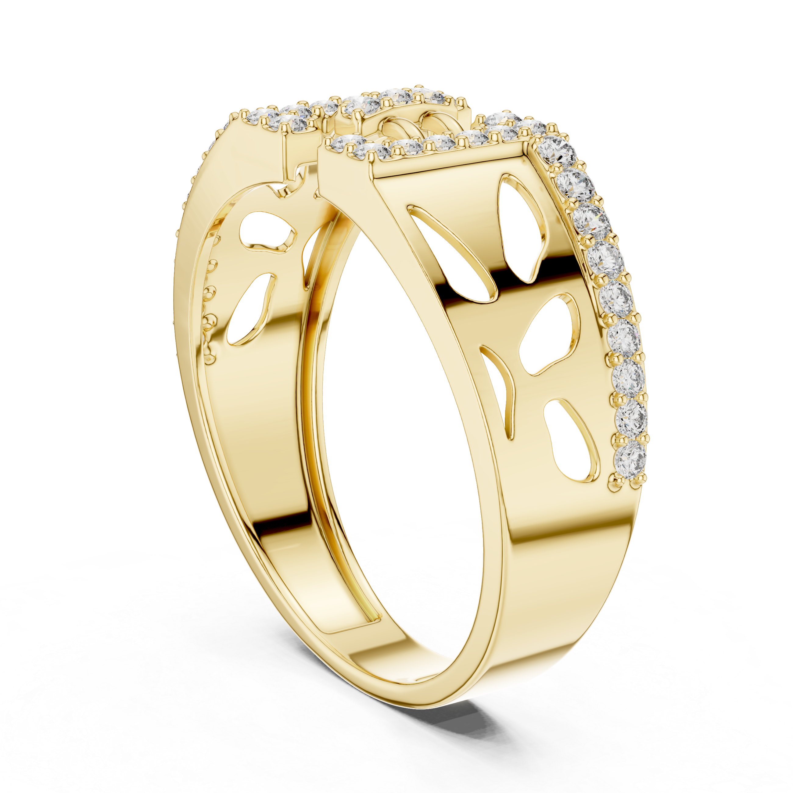 925 Silver Moissanite Geometric Vertical Bar Openwork Ring 14k Gold Plated
