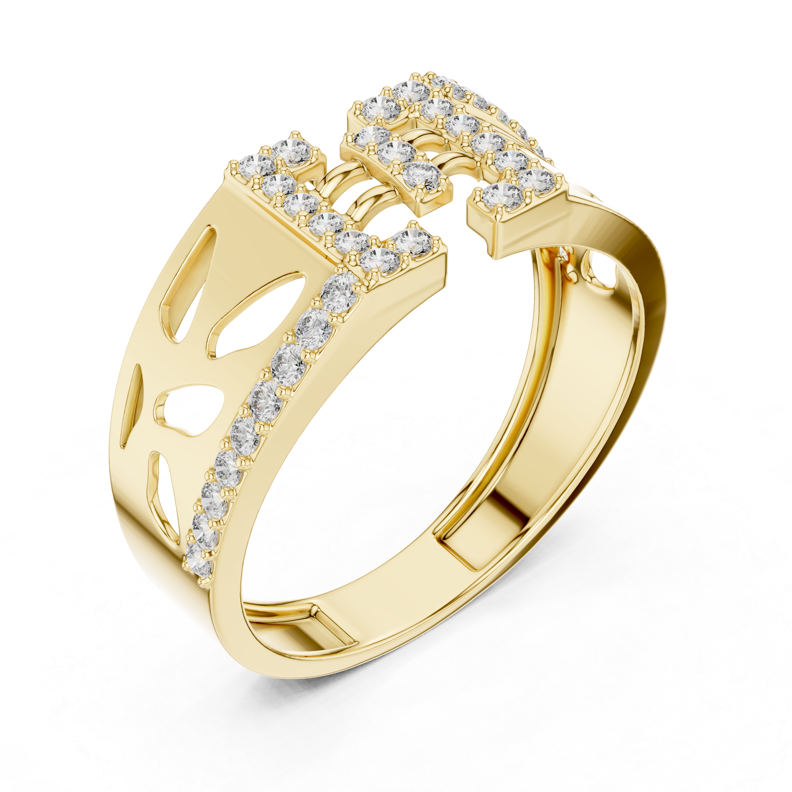 925 Silver Moissanite Geometric Vertical Bar Openwork Ring 14k Gold Plated