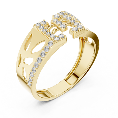 925 Silver Moissanite Geometric Vertical Bar Openwork Ring 14k Gold Plated