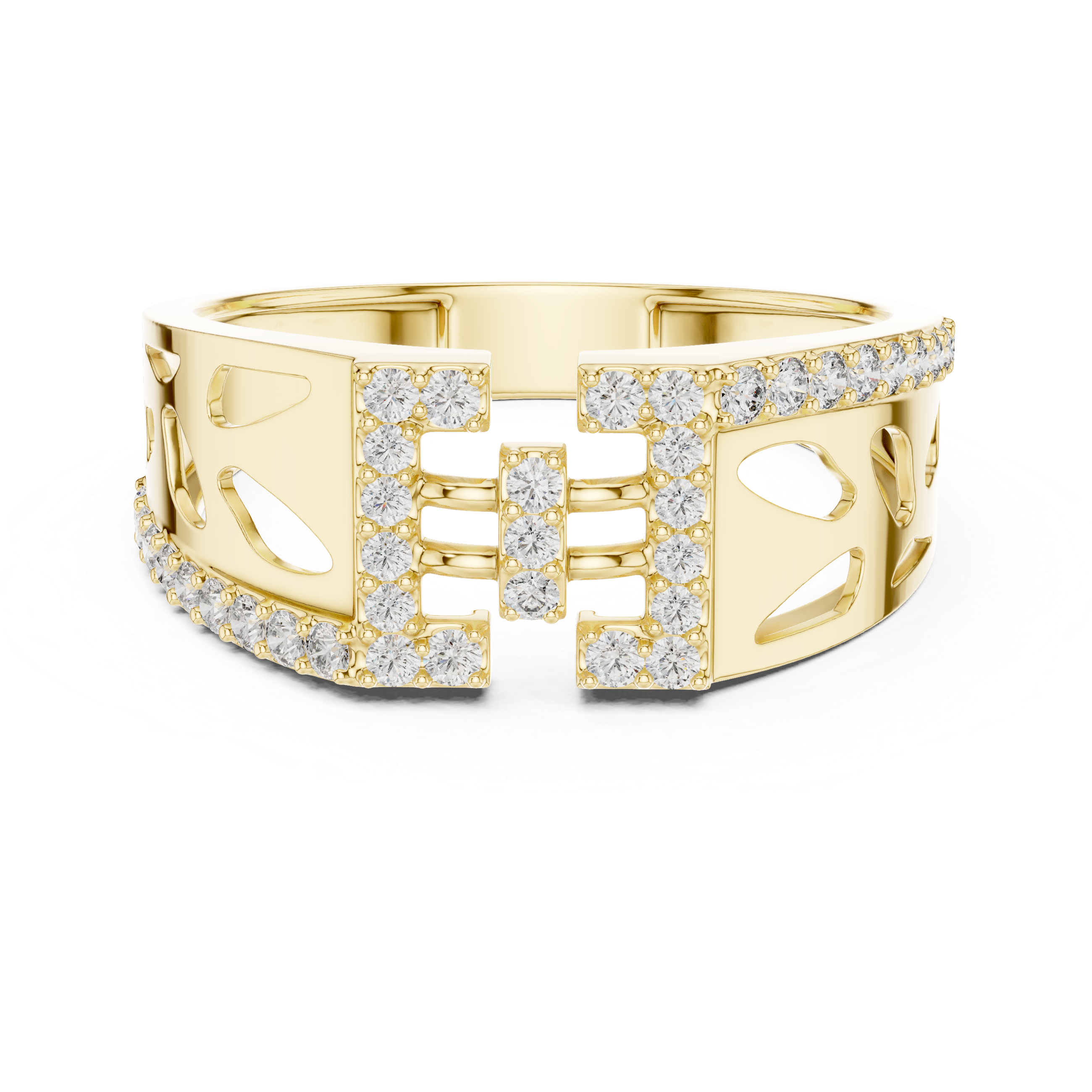 925 Silver Moissanite Geometric Vertical Bar Openwork Ring 14k Gold Plated