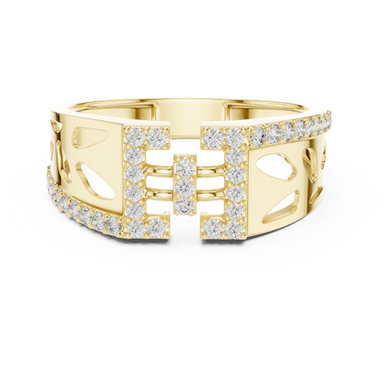 925 Silver Moissanite Geometric Vertical Bar Openwork Ring 14k Gold Plated