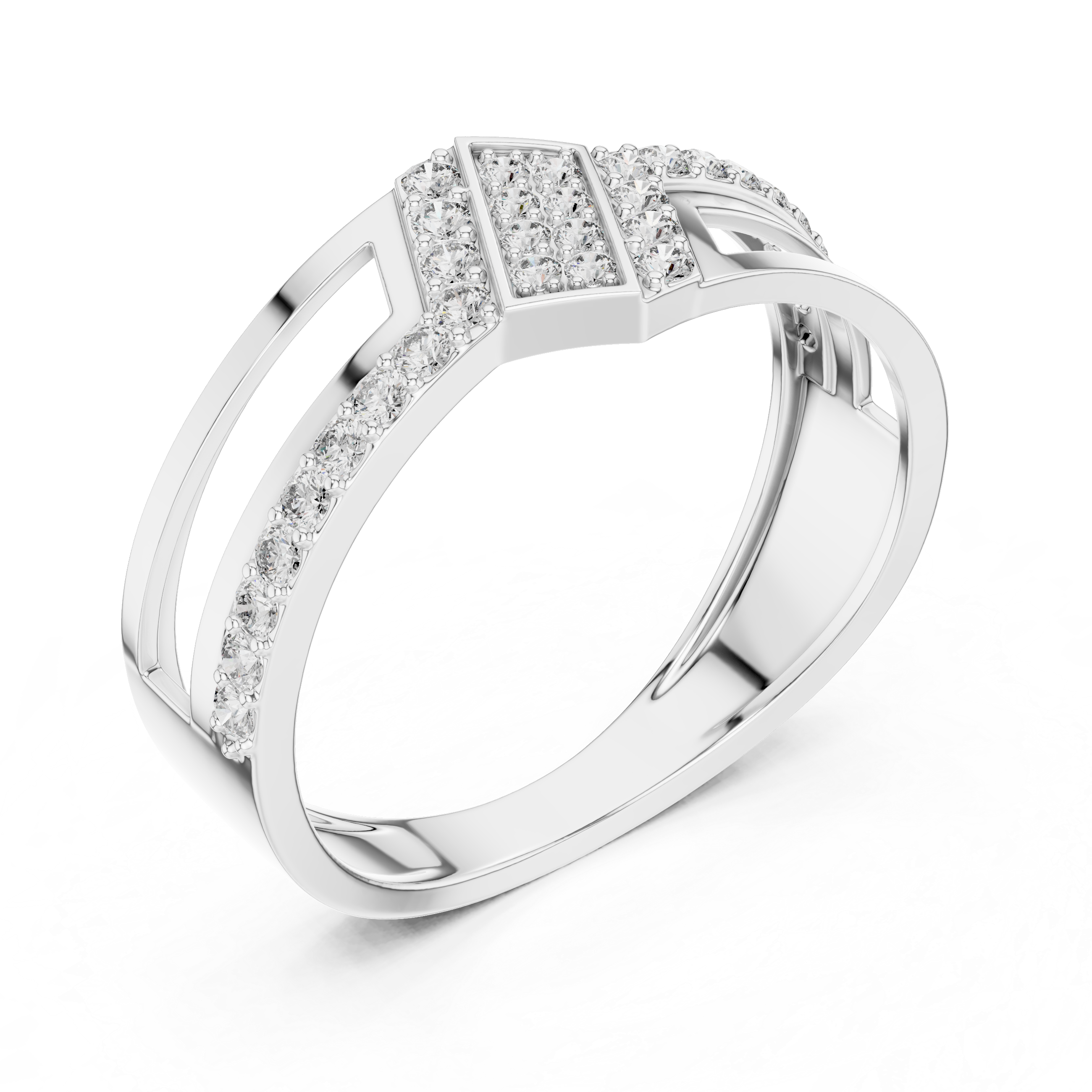 925 Silver Moissanite Rhombus Cluster Split-Shank Openwork Mens Ring 14k Gold Plated