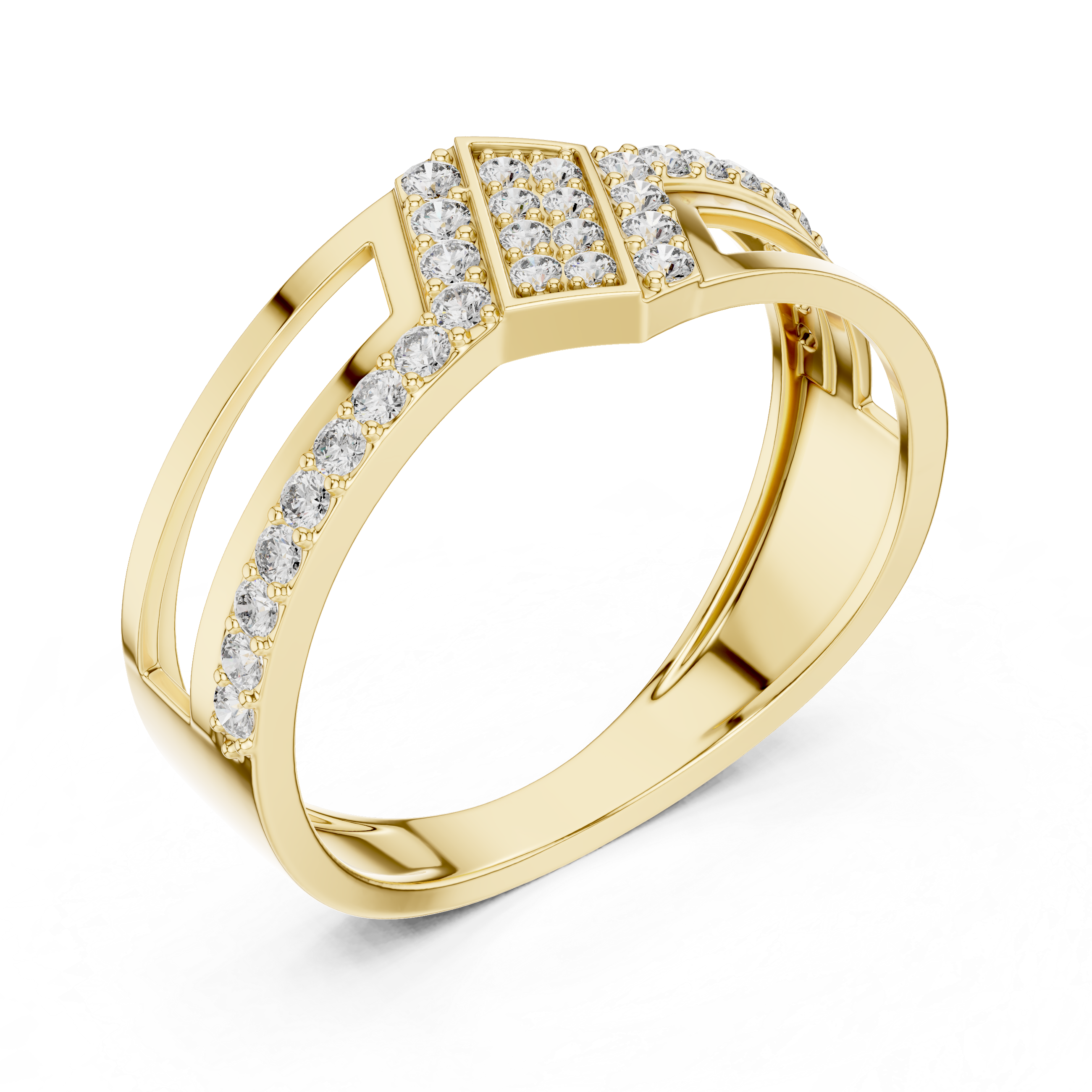 925 Silver Moissanite Rhombus Cluster Split-Shank Openwork Mens Ring 14k Gold Plated