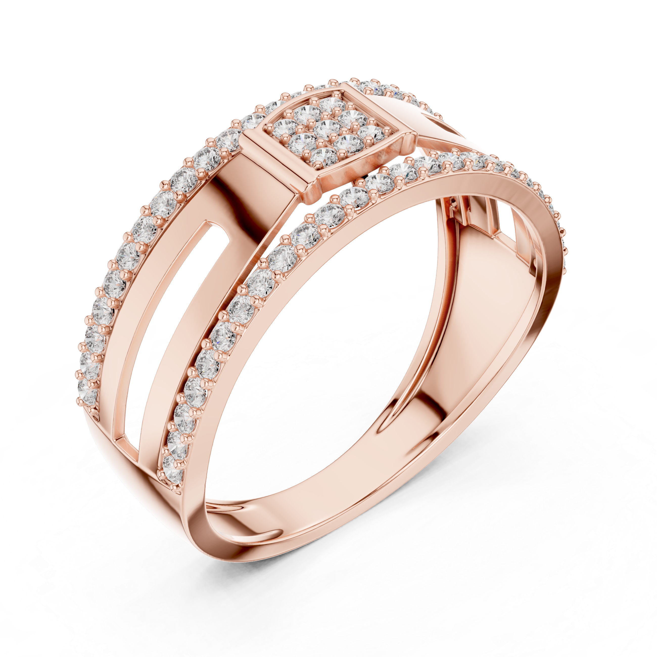 925 Silver Moissanite Square Cluster Double-Row Pavé Band Mens Ring 14k Gold Plated