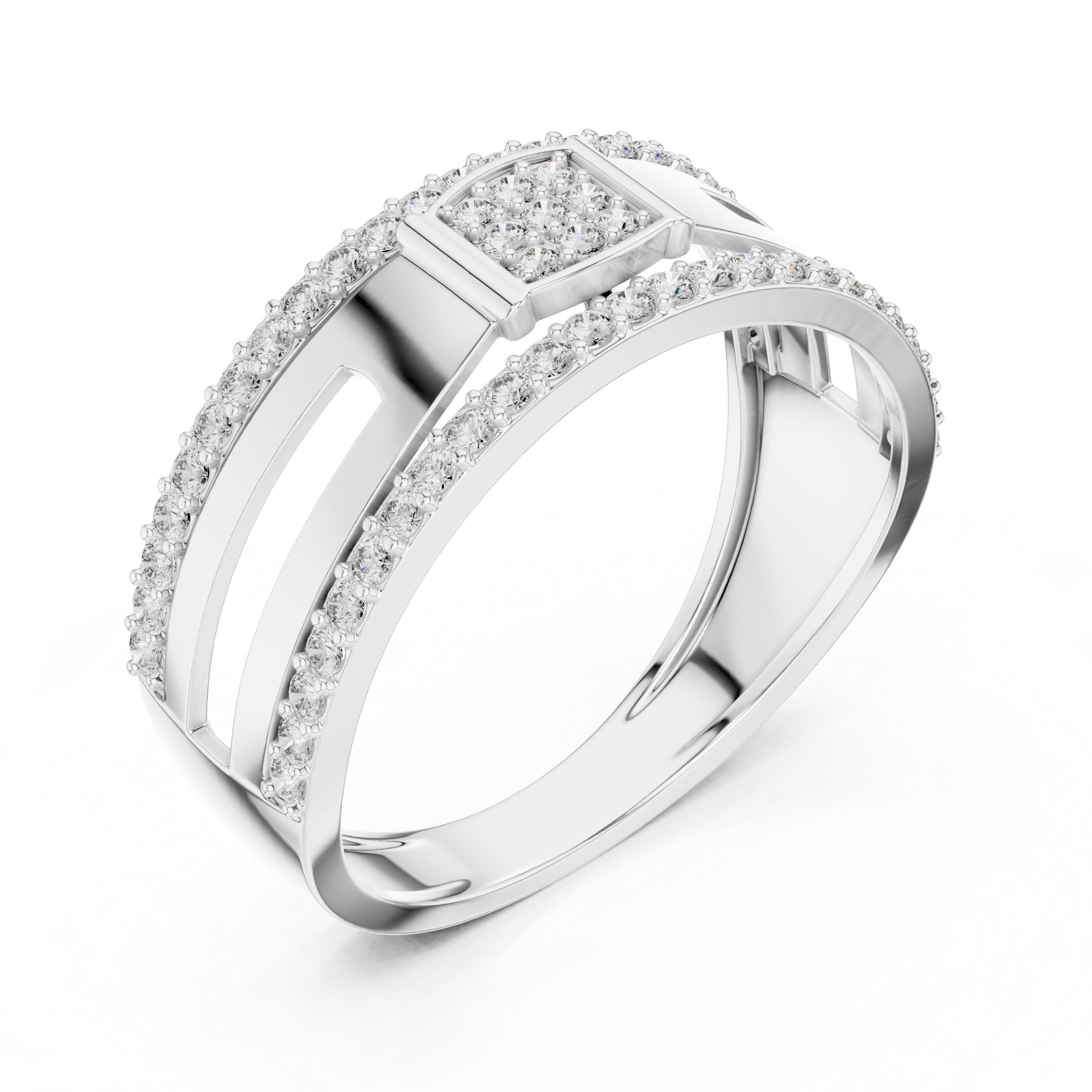 925 Silver Moissanite Square Cluster Double-Row Pavé Band Mens Ring 14k Gold Plated