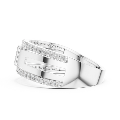 925 Silver Moissanite Square Cluster Double-Row Pavé Band Mens Ring 14k Gold Plated