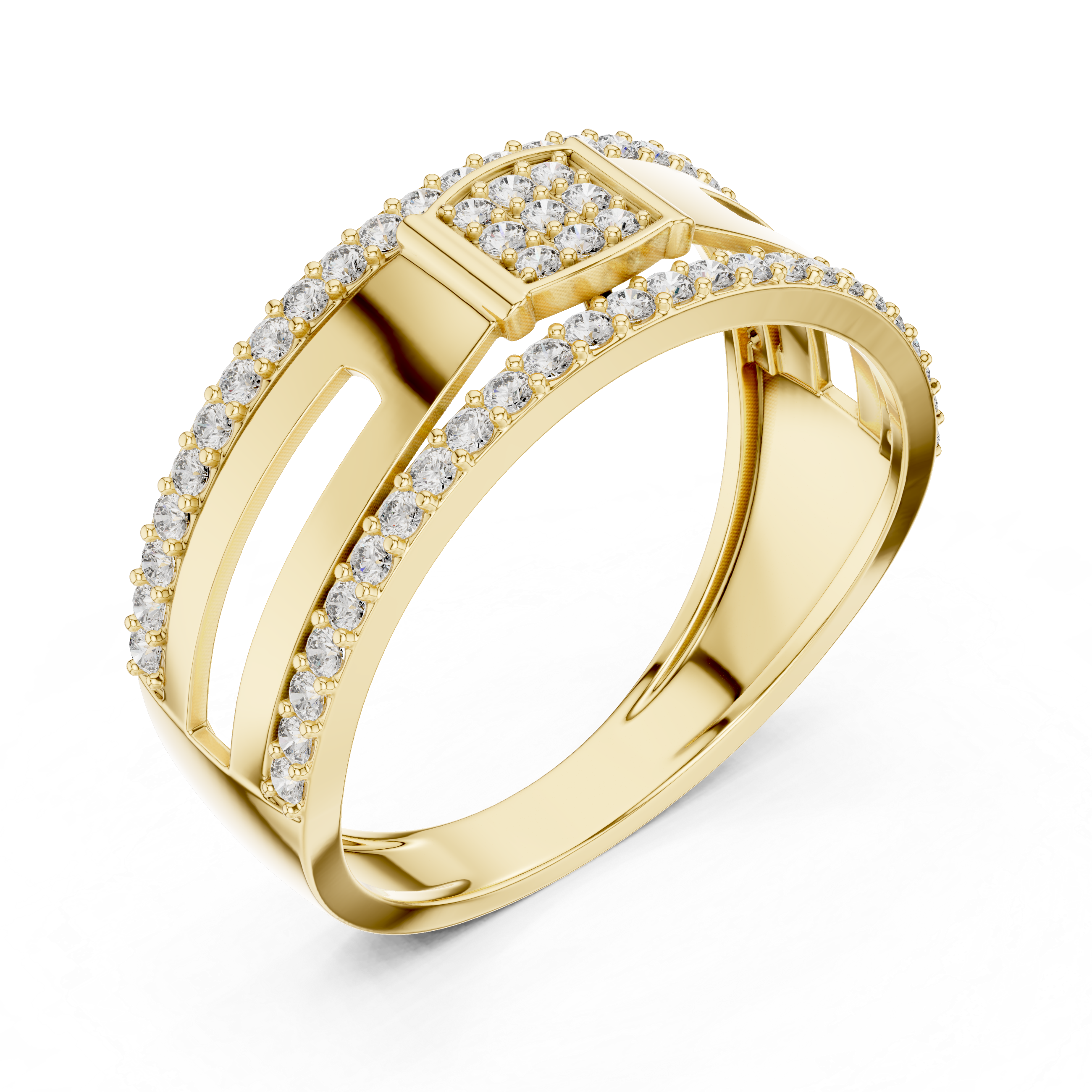 925 Silver Moissanite Square Cluster Double-Row Pavé Band Mens Ring 14k Gold Plated