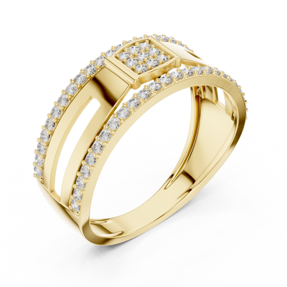 925 Silver Moissanite Square Cluster Double-Row Pavé Band Mens Ring 14k Gold Plated