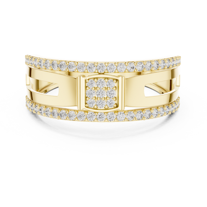 925 Silver Moissanite Square Cluster Double-Row Pavé Band Mens Ring 14k Gold Plated