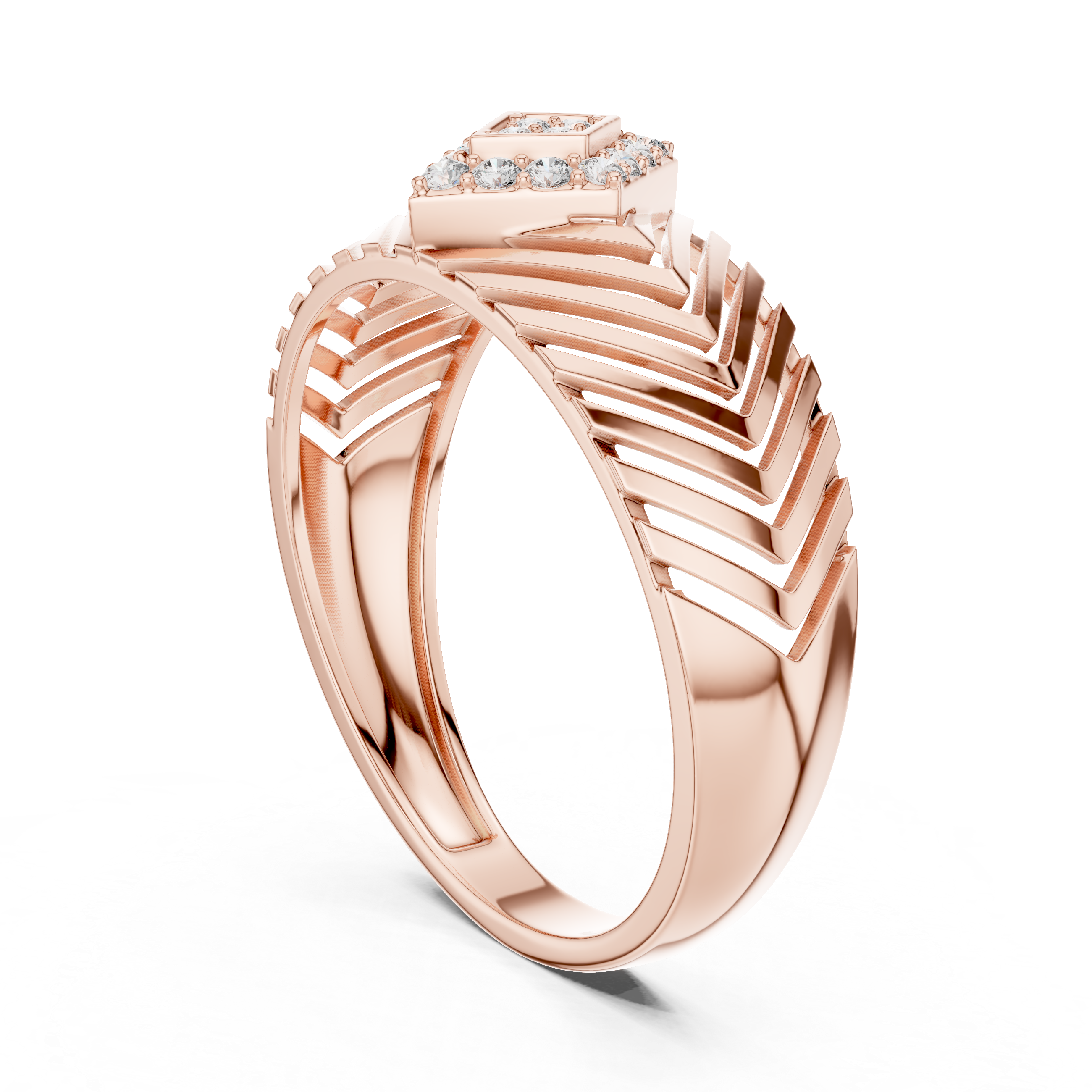 925 Silver Moissanite Kite Cluster Chevron Band Ring 14k Gold Plated